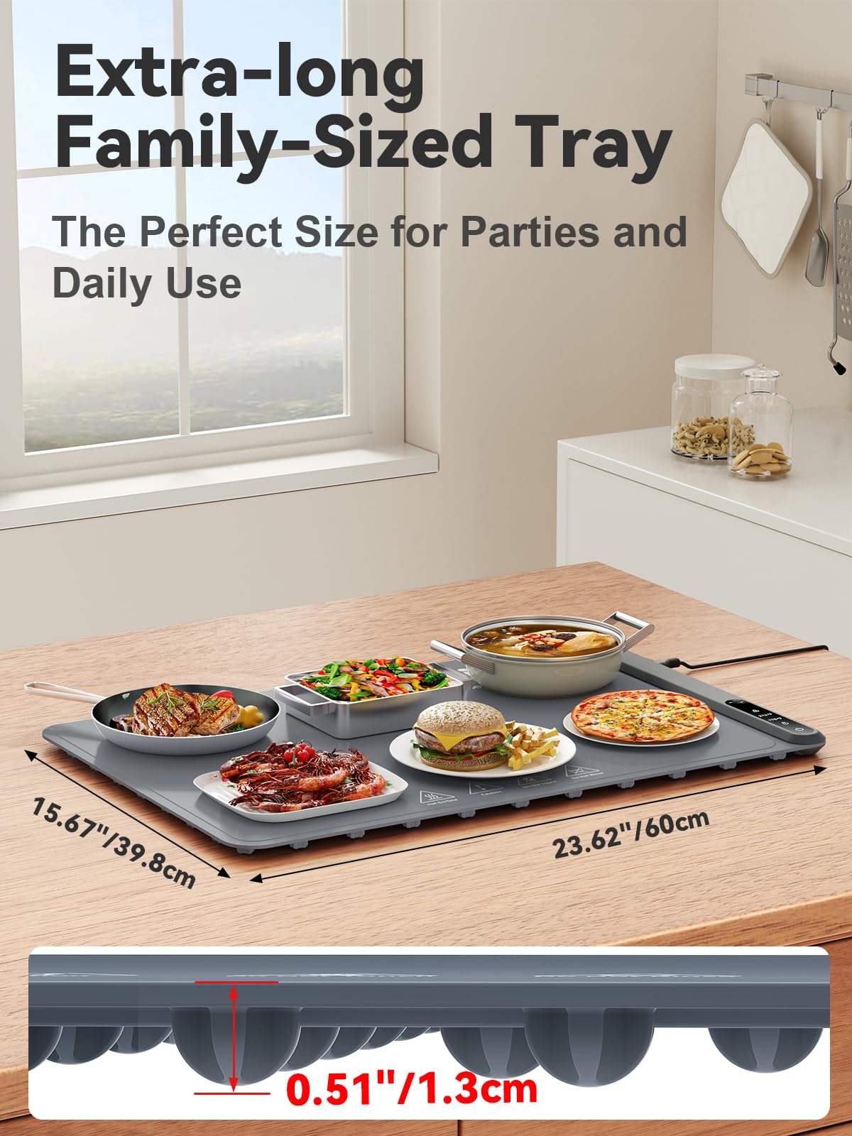 Extra Large Food Warming Tray with Adjustable Temperature Control, Electric Server Warmer Mat, Hot Plate for Buffets, Restaurants, House Parties, Party Events (24" x 16") - Gray