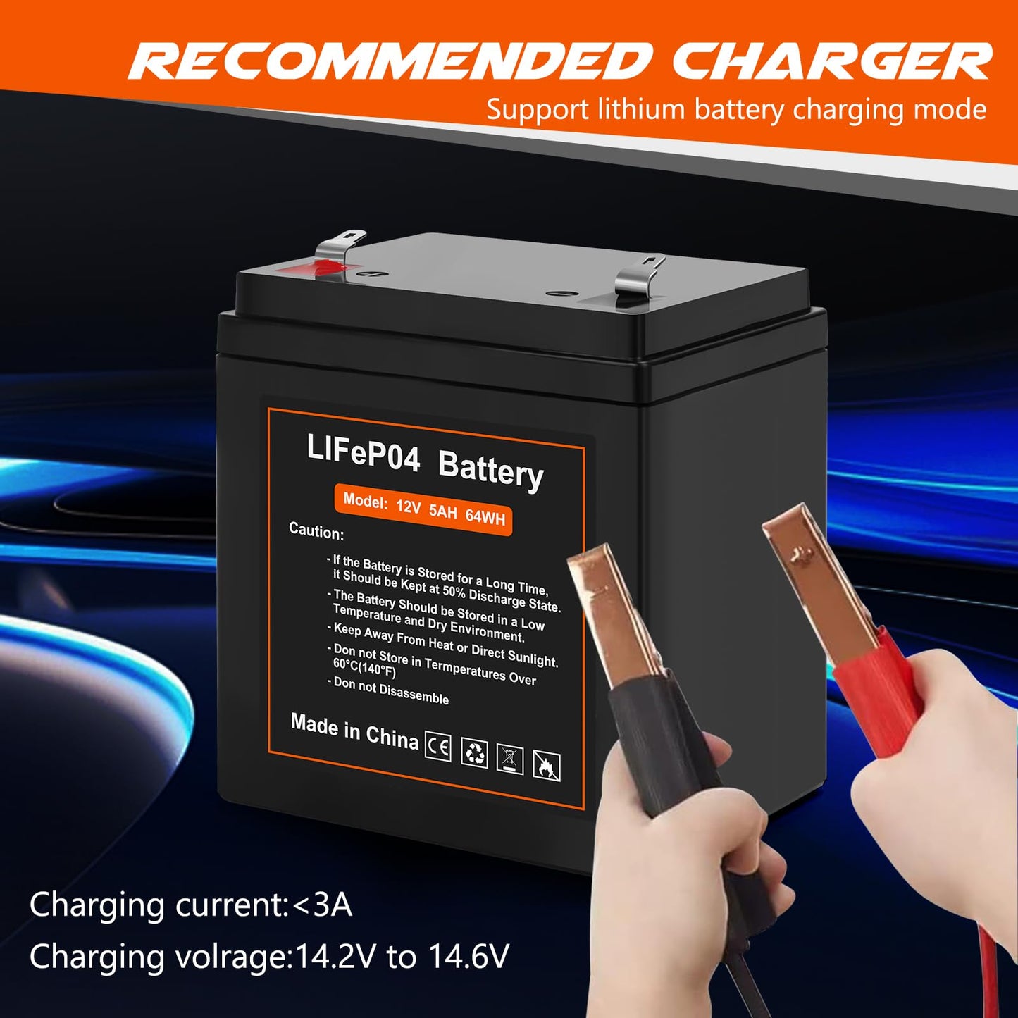 12V 5Ah LiFePO4 Rechargeable Backup Battery with BMS, 2000+ Cycles, Garage Door Opener Replacement Battery for Chamberlain 41A6357-1/Liftmaster 485lm 8500w