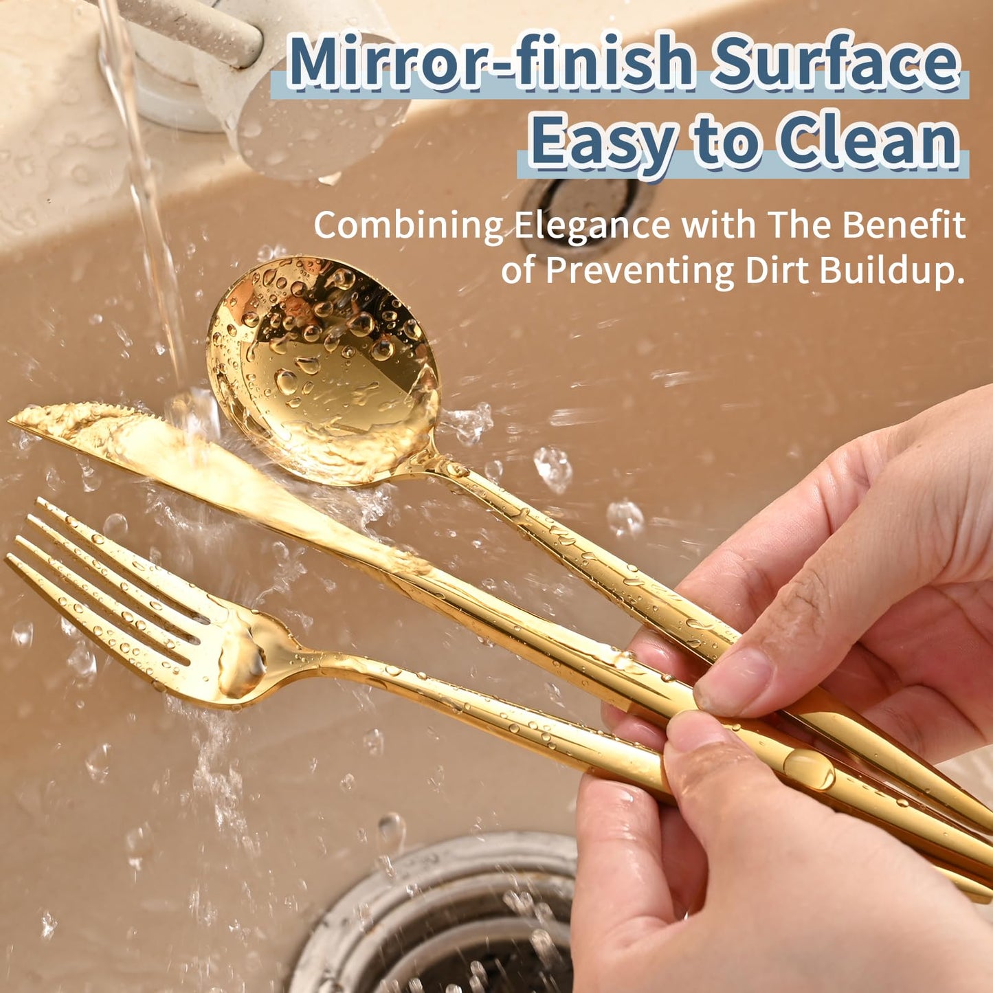 40 Piece Gold Silverware Set for 8, Stainless Steel Cutlery Set, Mirror Polished Flatware, Dishwasher Safe Tableware for Home, Wedding & Party