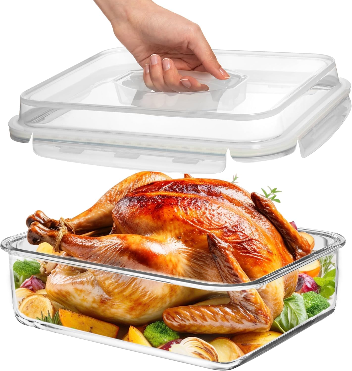 Razab 4800 ML / 163 oz / 21 Cup Large Glass Container Food Storage with Lids - Leakproof, BPA-Free Large Meal Prep Container Ideal for Roasting Turkey, Store Leftover - Microwave & Oven Safe