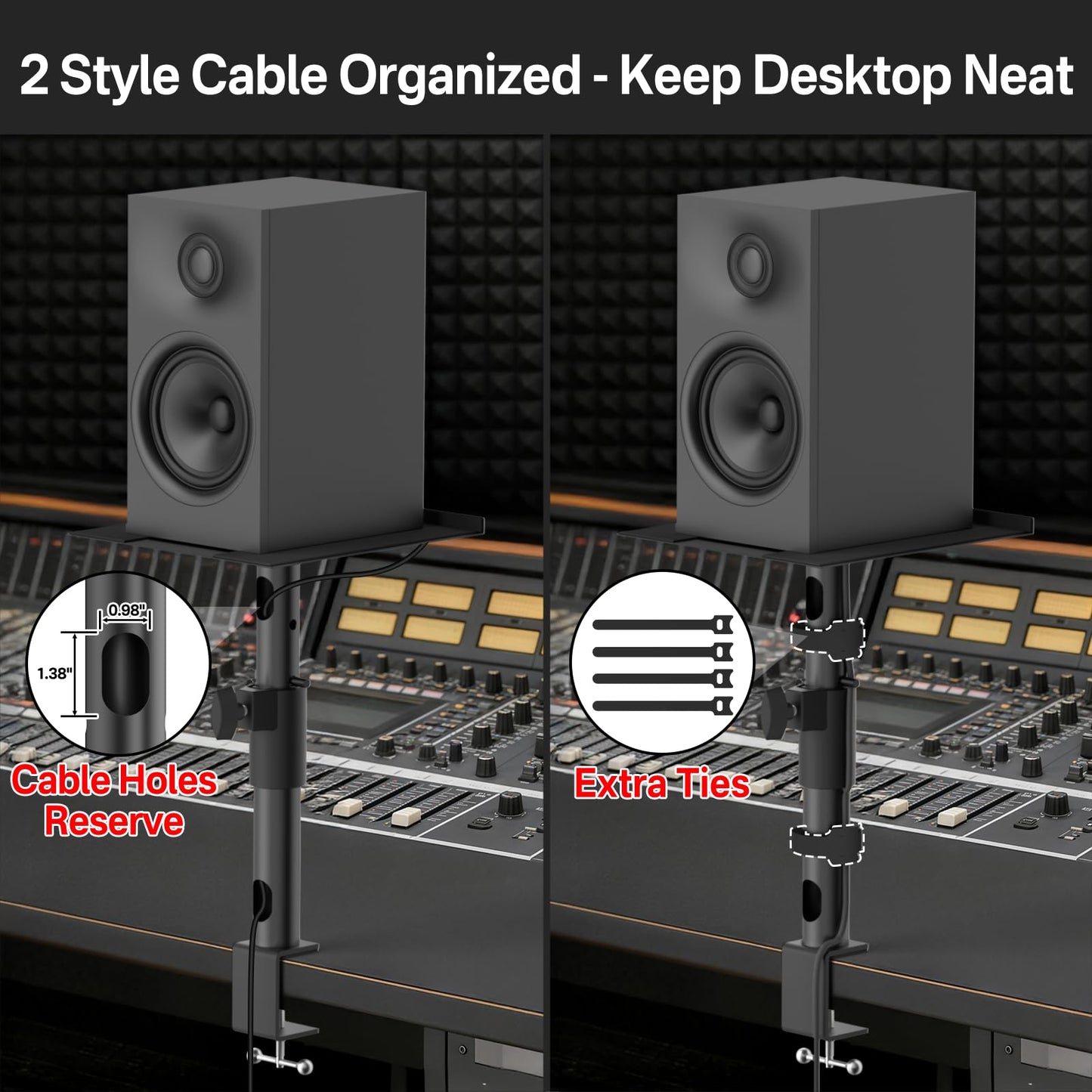 Studio Monitor Stands for PreSonus, JBL Nano K and More Monitor Speaker Stands, Adjustable Height & Tilt & Swivel Desk Bookshelf Speaker Stands for KRK, Klipsch, Polk and More Wr Headphone Holder