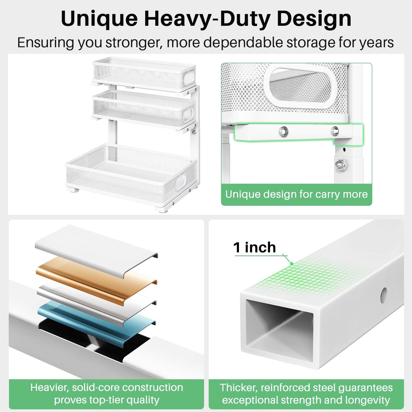 Kitstorack Under Sink Organizer, 1-Pack 3-Tier Height Adjustable Thickened Metal Pull Out Cabinet Organizer Shelf, Slide Out Storage Drawer Rack for Bathroom Kitchen Pantry Home Laundry Organization