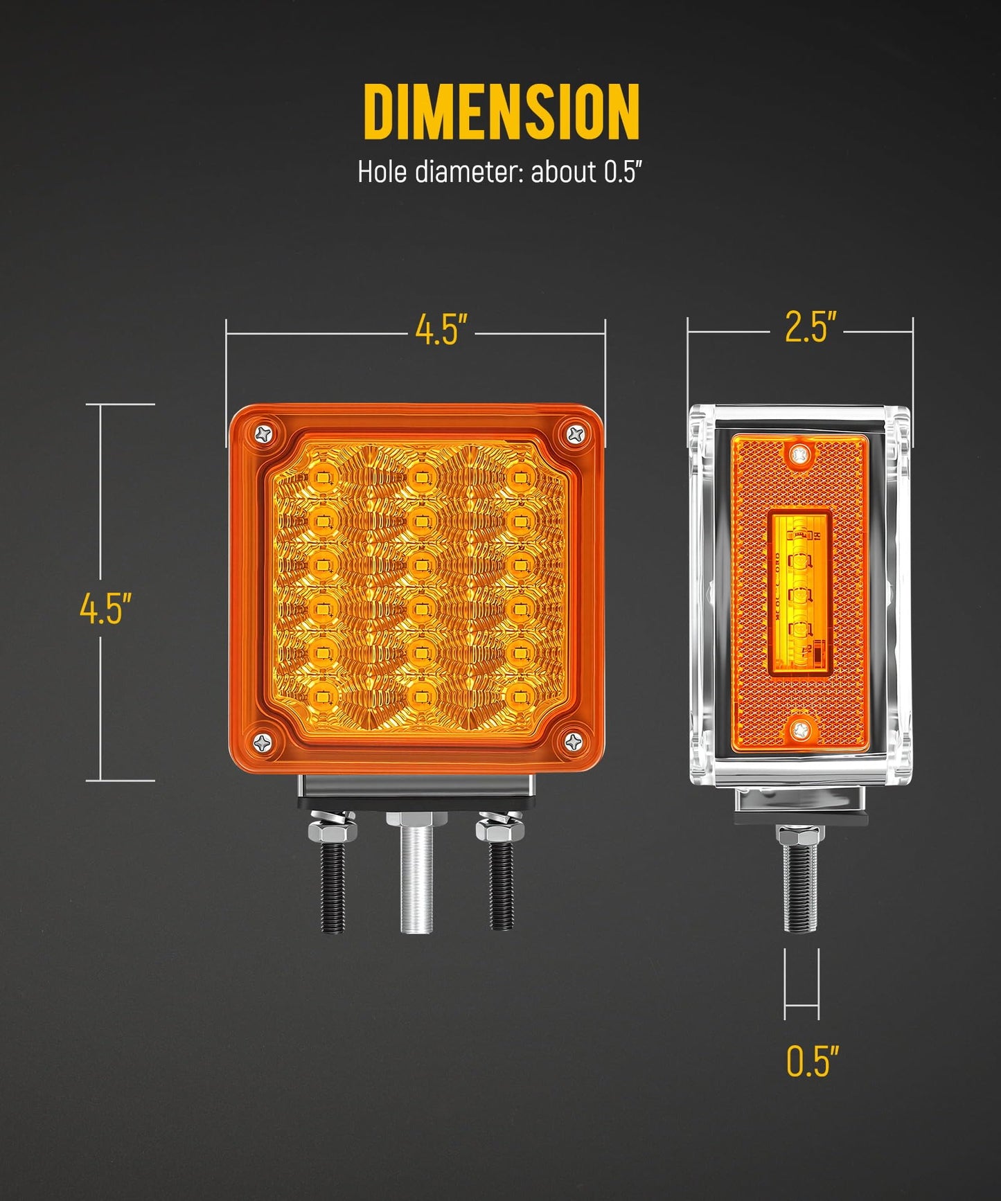 Partsam LED Pedestal Lights Amber/Amber Double Face 39 LED Turn Signal Lights Stud Mount Fender Lights Side Marker Lights for Heavy Truck Trailer Freightliner Peterbilt Mack Western Star