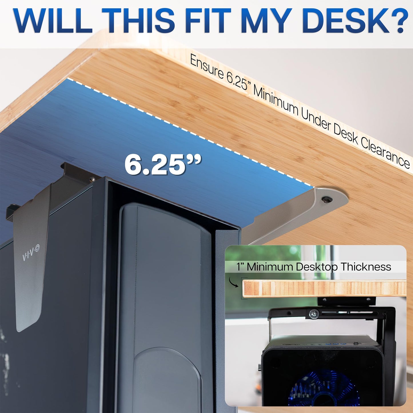 VIVO Adjustable Under Desk and Wall PC Mount | Computer Case Holder with 360-degree Swivel (MOUNT-PC01)