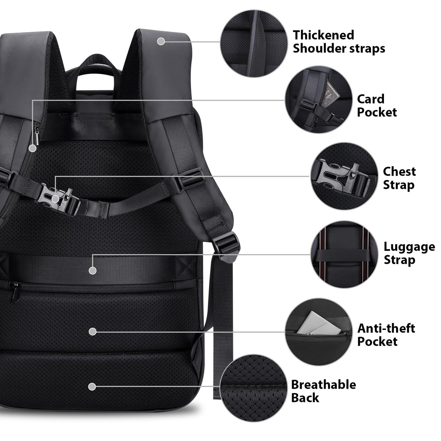 HOMIEE Business Laptop Backpack, Water-Resistant High Tech Backpack for Men, 15.6 Inch Laptop Backpack Travel Backpack with USB Charging Port, Black