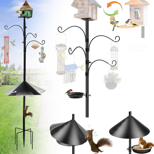92 Inch Bird Feeder Pole Smart Bird Feeder Station Pole Heavy Duty with Squirrel Baffle for Outdoor Hanging Wild Birds Feeding Station for Backyard Garden Decoration (Black)