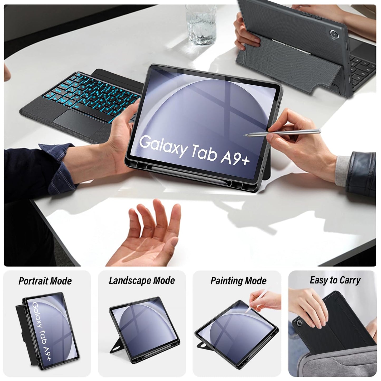 Backlit Touchpad Keyboard Case for Samsung Galaxy Tab A9 Plus 11 inch 2023, Backlight Multi-Angle Kickstand,Portrait/Landscape Stand Detachable Magnetic Cover Case for Tab A9+ (X210/X216/X218)