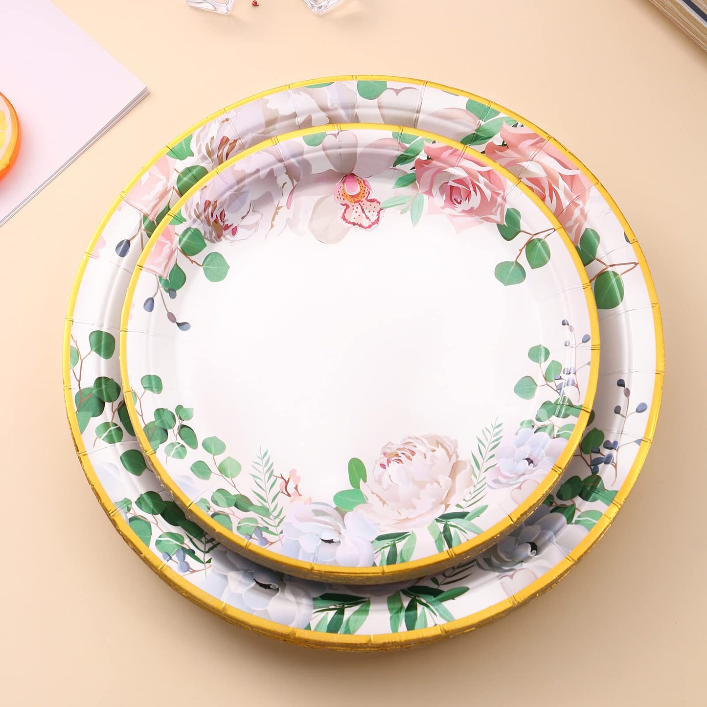 Floral Party Decorations - Bridal Shower Plates & Napkins Set for 24 Guests - Tea Party Themed Decorations, Floral Paper Plates, Cups & Napkins for Baby Shower, Birthday, Wedding