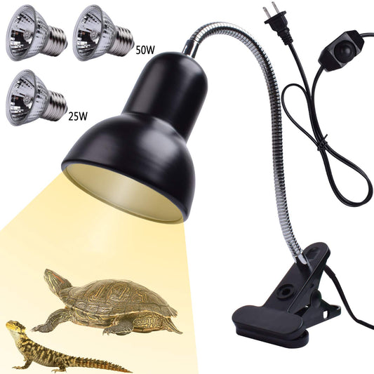 Cdipesp Reptile Heat Lamp UVA UVB Reptile Heating Light Adjustable 50W Turtle Basking Spot Aquatic Lamps for Aquatic Lizard Snake Chameleons Amphibians with 3 Bulbs
