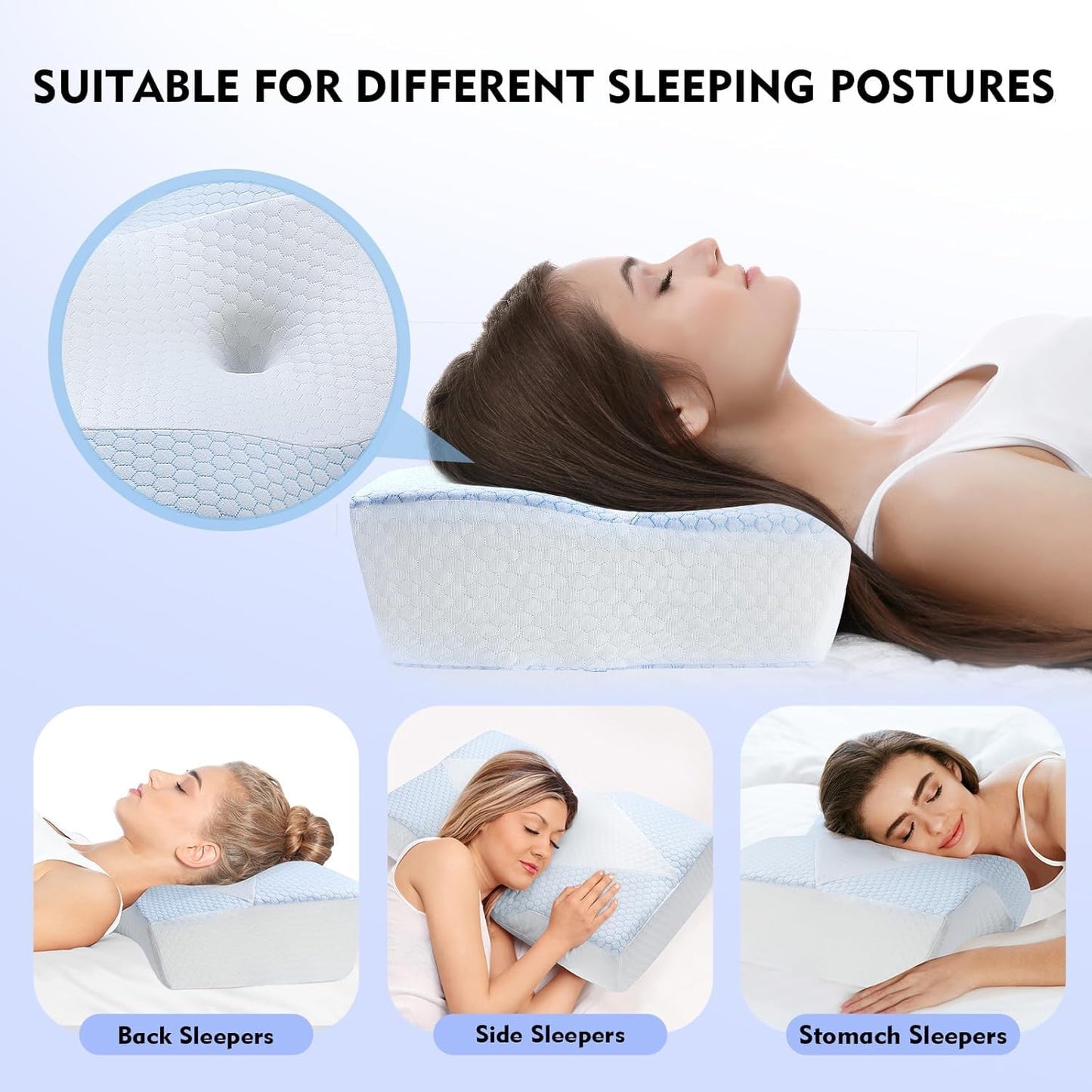Mkicesky Orthopedic Memory Foam Pillow for Neck Shoulder Pain Relief - Ergonomic Neck Support Sleeping Pillow for Side, Back & Stomach Sleepers - Cervical Bed Pillow with Cooling Cover-Reading Pillow