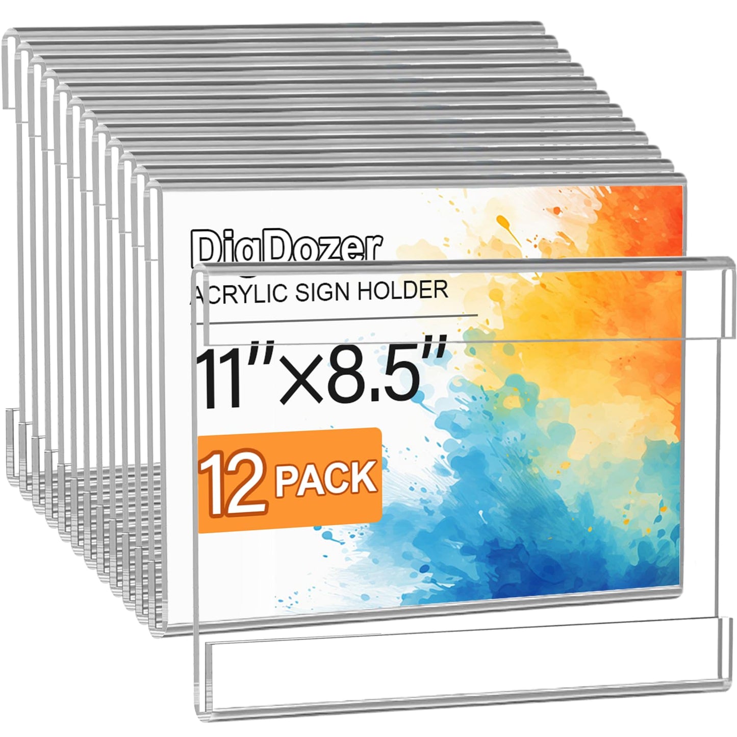 DigDozer 12 Pcs Acrylic Sign Holder 11 x 8.5, Horizontal Wall Mount Sign Holders with Adhesive, Clear Plastic Frames Paper Display Sign Holders for Office, Home, Store, Restaurant - No Drilling