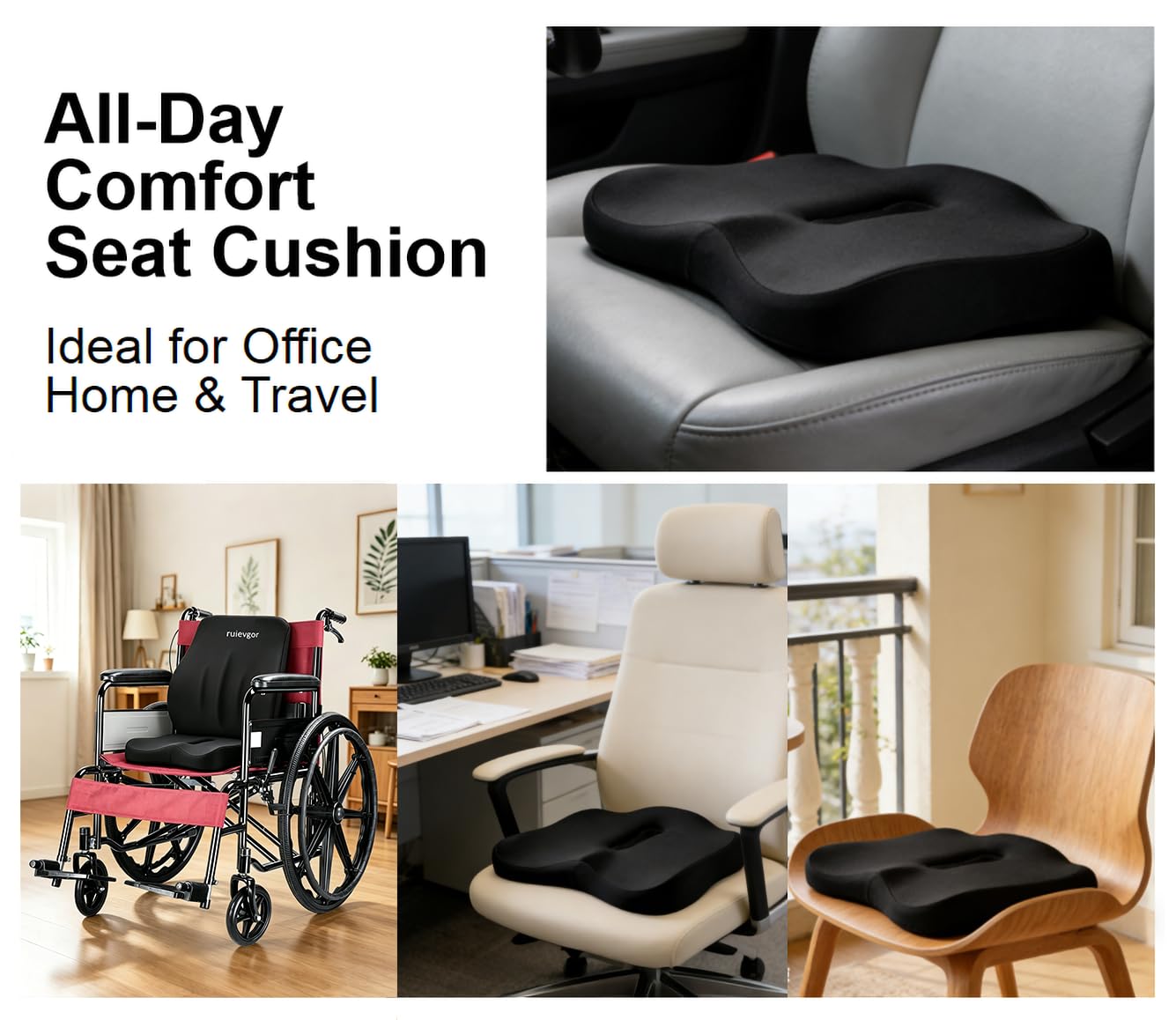 Seat Cushion, Coccyx Cushion -W-Shaped Ergonomic Premium Memory Foam for Tailbone Pain & Back Relief - Non-Slip Office Chair, Car Seat, Wheelchair & Gaming Chair Cushion