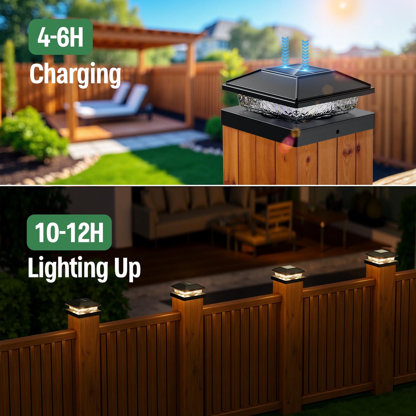 JOFIOS Solar Post Cap Lights 6pack, 4x4 Deck Fence Post Solar Lights Outdoor with Warm White Lighting,Black Waterproof Solar Post Lights for Vinyl/Wood Posts to Decorate Fence, Deck,Garden, Patio