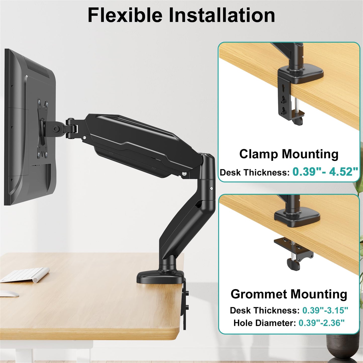 MOUNT PRO Single Monitor Mount,Articulating Spring Monitor Arm,Fits 13 to 32 Inch LCD Computer Monitors,Holds 17.6 lbs,Adjustable VESA Mount Desk Stand with Clamp,Grommet Base,VESA 75x75,100x100