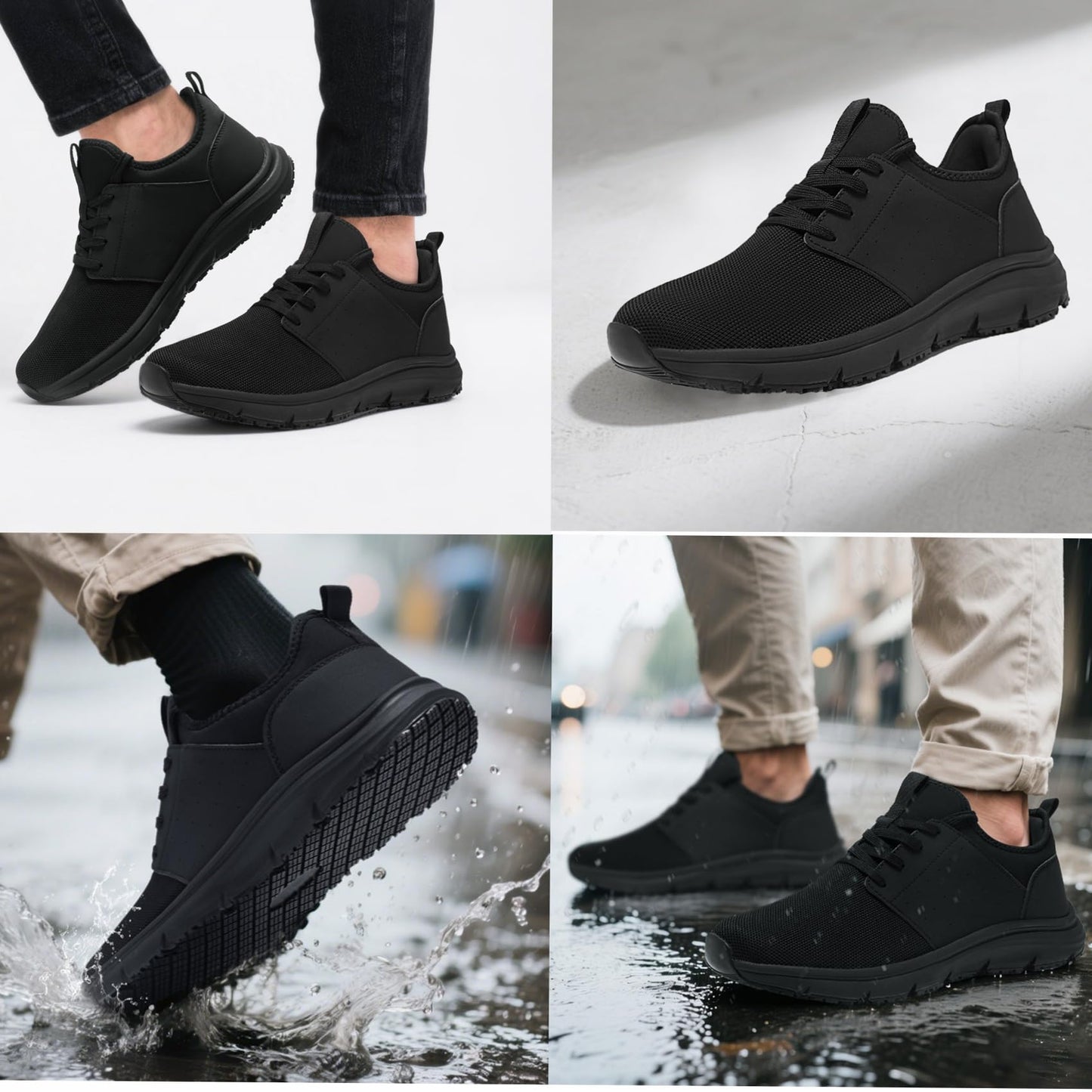 ZIGSAM Men Non Slip Shoes Food Service Work Kitchen Chef Slip Resistant Restaurant Slip on Sneakers Walking Cushion Working Footwear, 10.5 Black