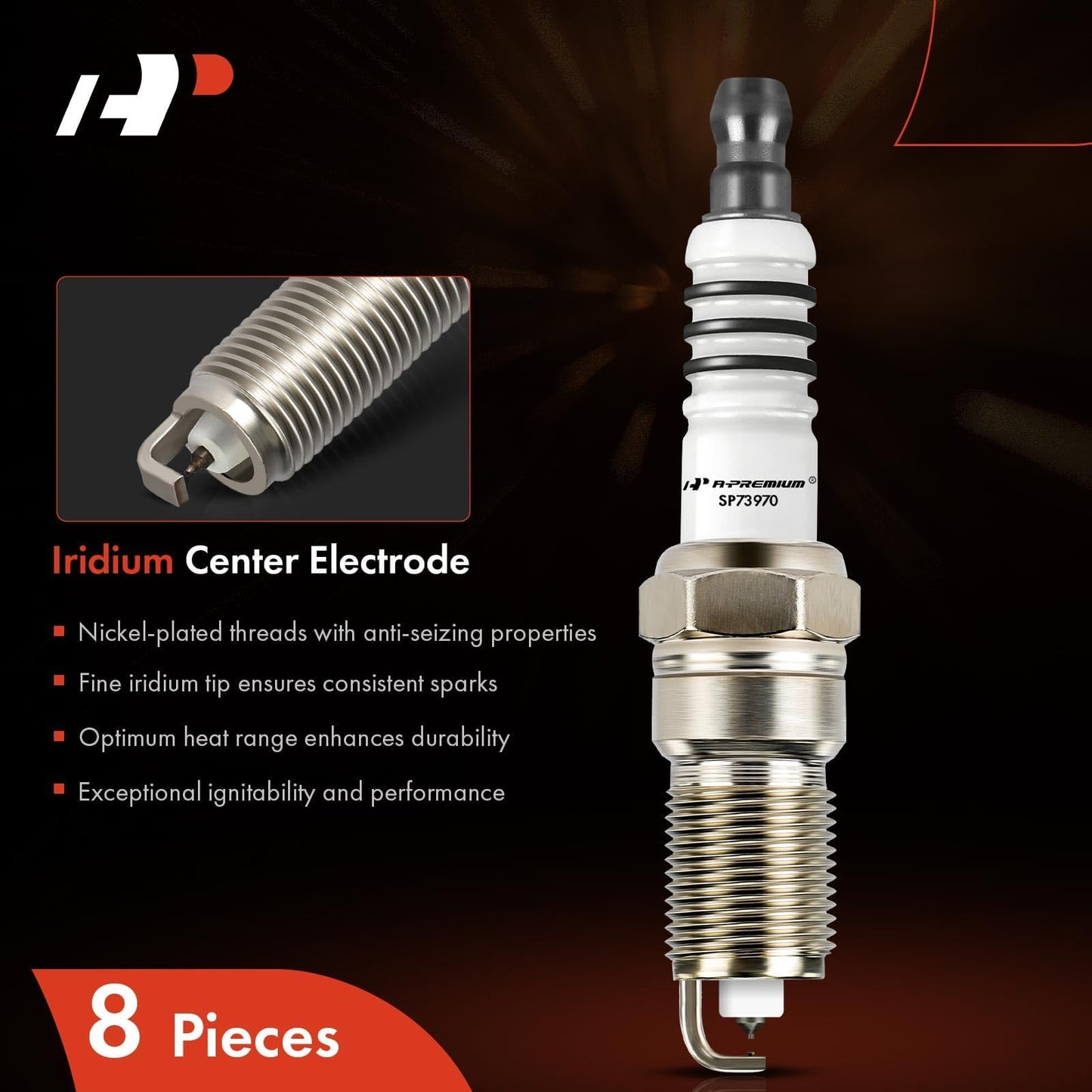 A-Premium 7397 Iridium Platinum Spark Plugs (8 Packs) Compatible with Chevrolet, Buick, Cadillac Cars - Impala, Tahoe, Camaro, Colorado, LaCrosse, SRX, Escalade, CTS, Corvette, V8 4.6L-6.0L, 1993-2014