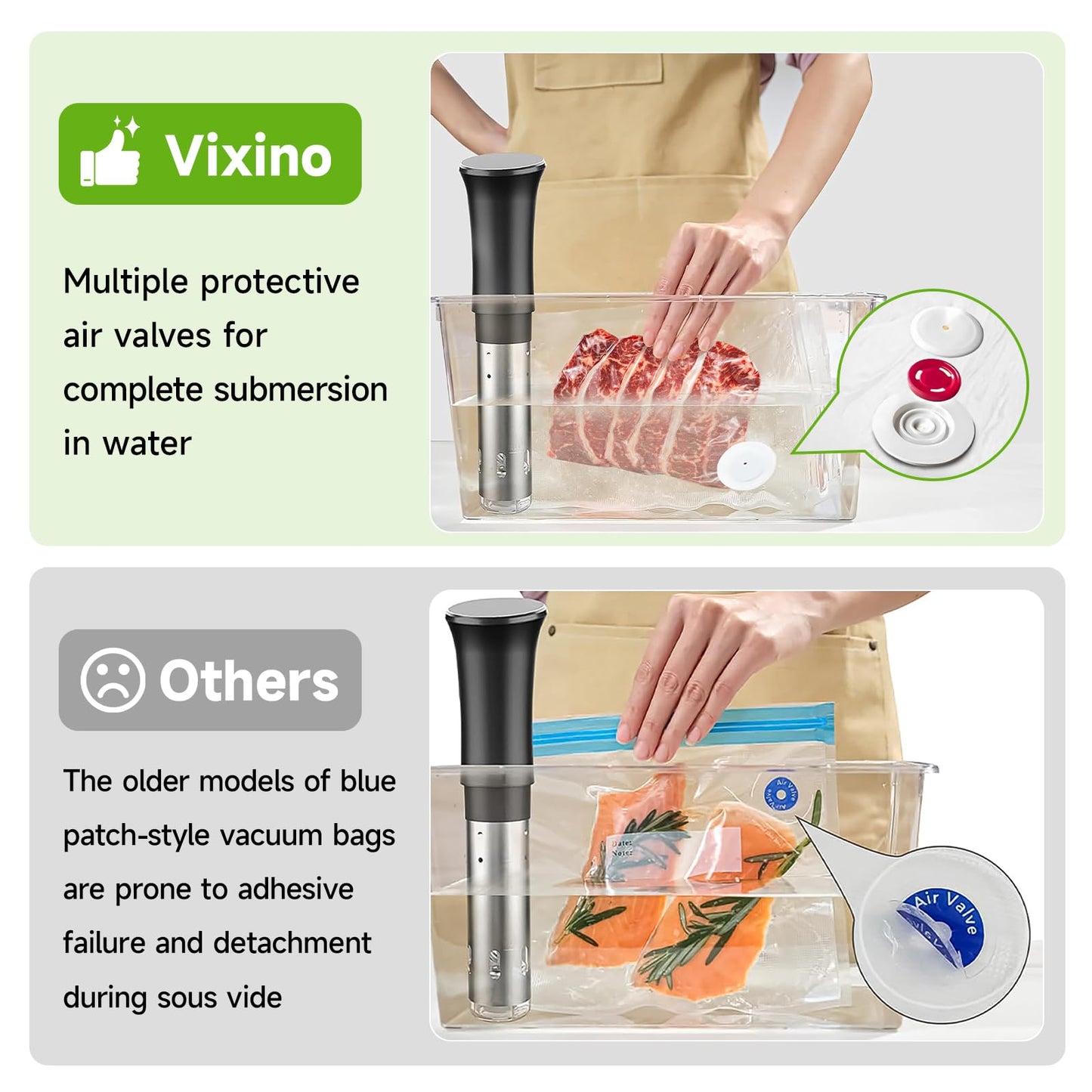 Vixino Vacuum Sealer Bags, 40 Reusable Vacuum Sealer Bags for Food, BPA-Free, Meal Prep and Sous Vide Cooking,Works for Handheld Sealer and Vac Sealer Machine with External Vacuum Systems
