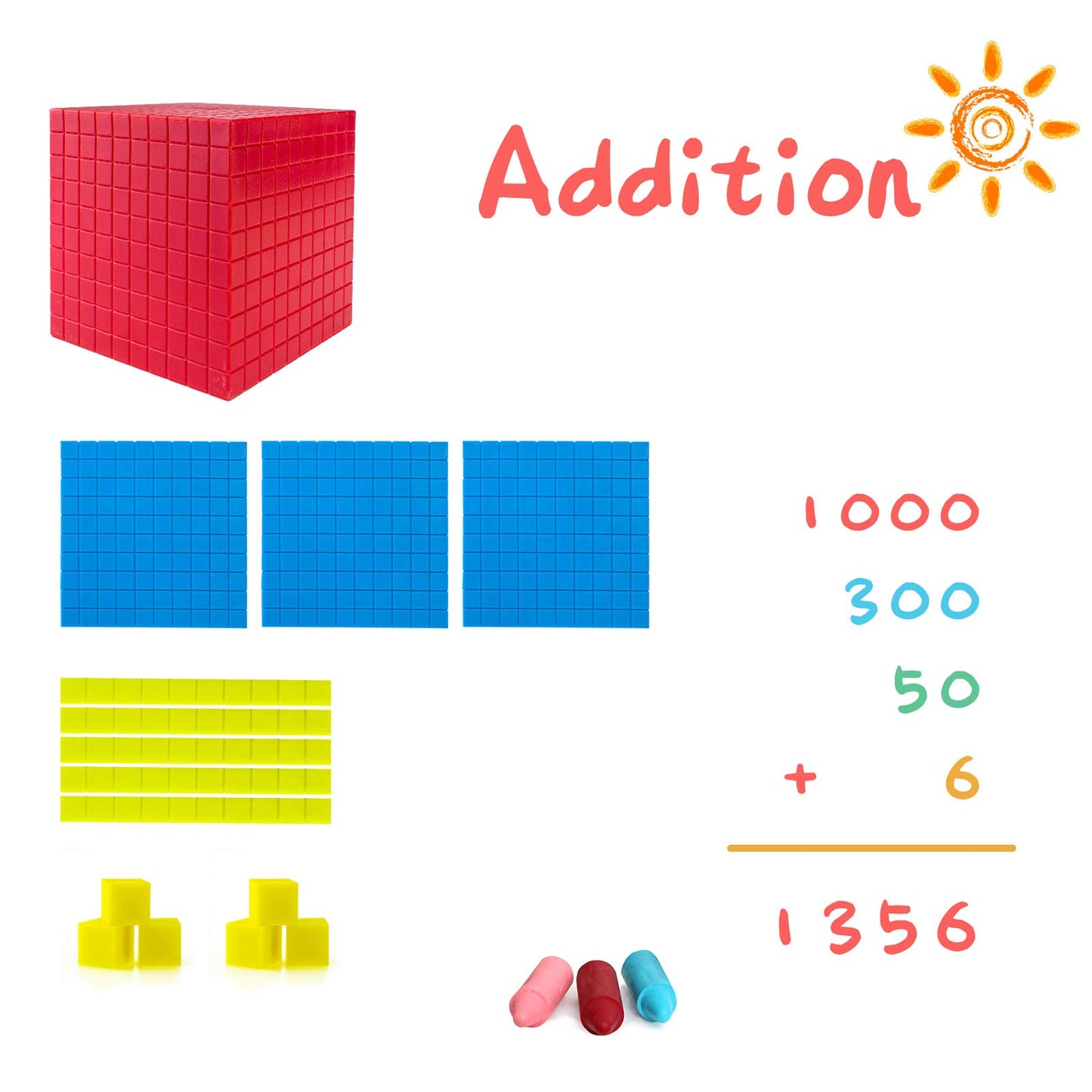 BRABURG Base Ten Blocks Set - 121PCs Base 10 Set Learning Math Manipulative Teach Kids Volume, Place Value and Number Concepts for Early Counting Math in School or Home