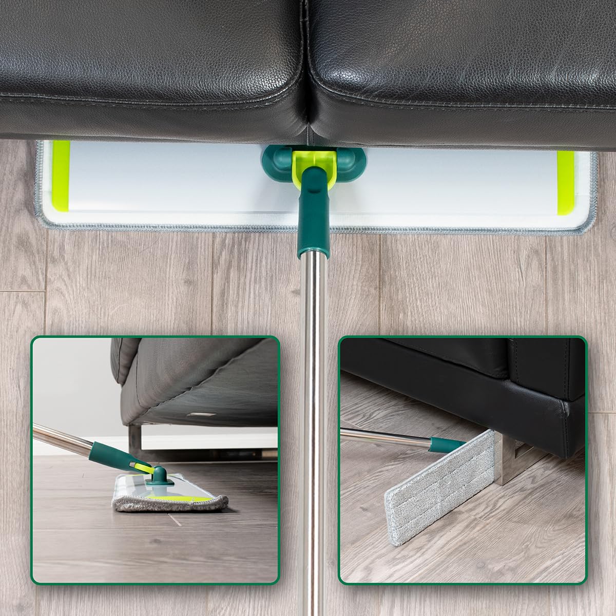 Pine-Sol Flat Microfiber Mop - Wet/Dry Floor Cleaning Tool with 2 Reusable Mopping Pads - Multi-Surface for Dusting Hardwood, Laminate, Tile - Extendable Stainless Steel Handle with Swivel Head