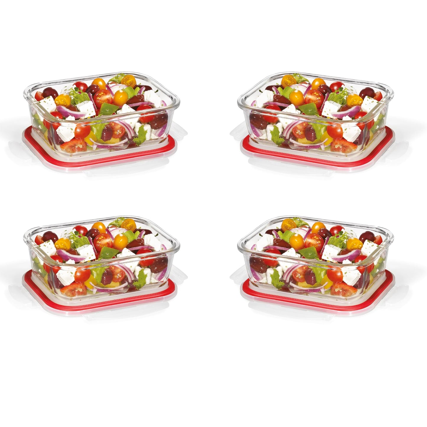 STARFRIT LocknLock 8-Piece Borosilicate Glass Container Set - 4 x 21oz/630ml - Airtight & Leakproof - 4-Sided Locking Lid