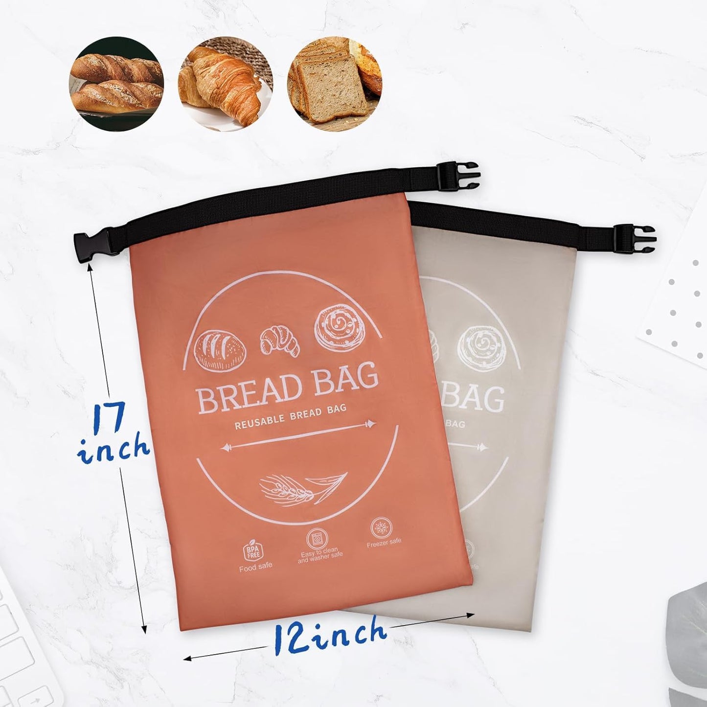 2 Pack XL Reusable Beeswax Bread Bags for Homemade Bread, Sourdough Bread Baking Supplies, Sourdough Bread Bags for Bread Storage Keep Sourdough Fresh, Freezer-Safe, Eco-Friendly (Orange&Grey)