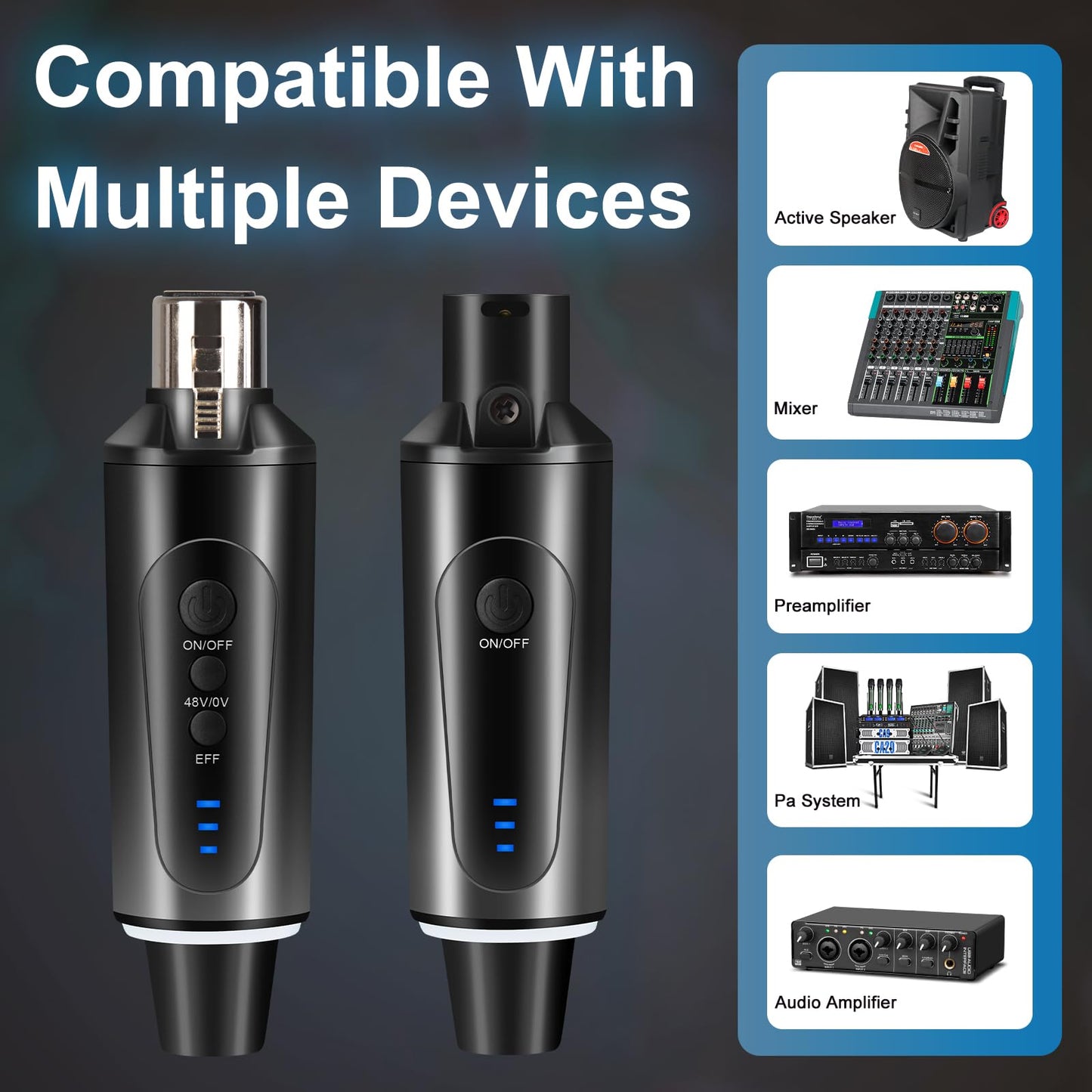 Depusheng S5 Wireless Microphone System Wireless Guitar Transmitter Receiver with XLR Plug-on Dynamic and 48V Condenser Microphones, Sound Mixer, 48V Phantom Power and Reverb Switch