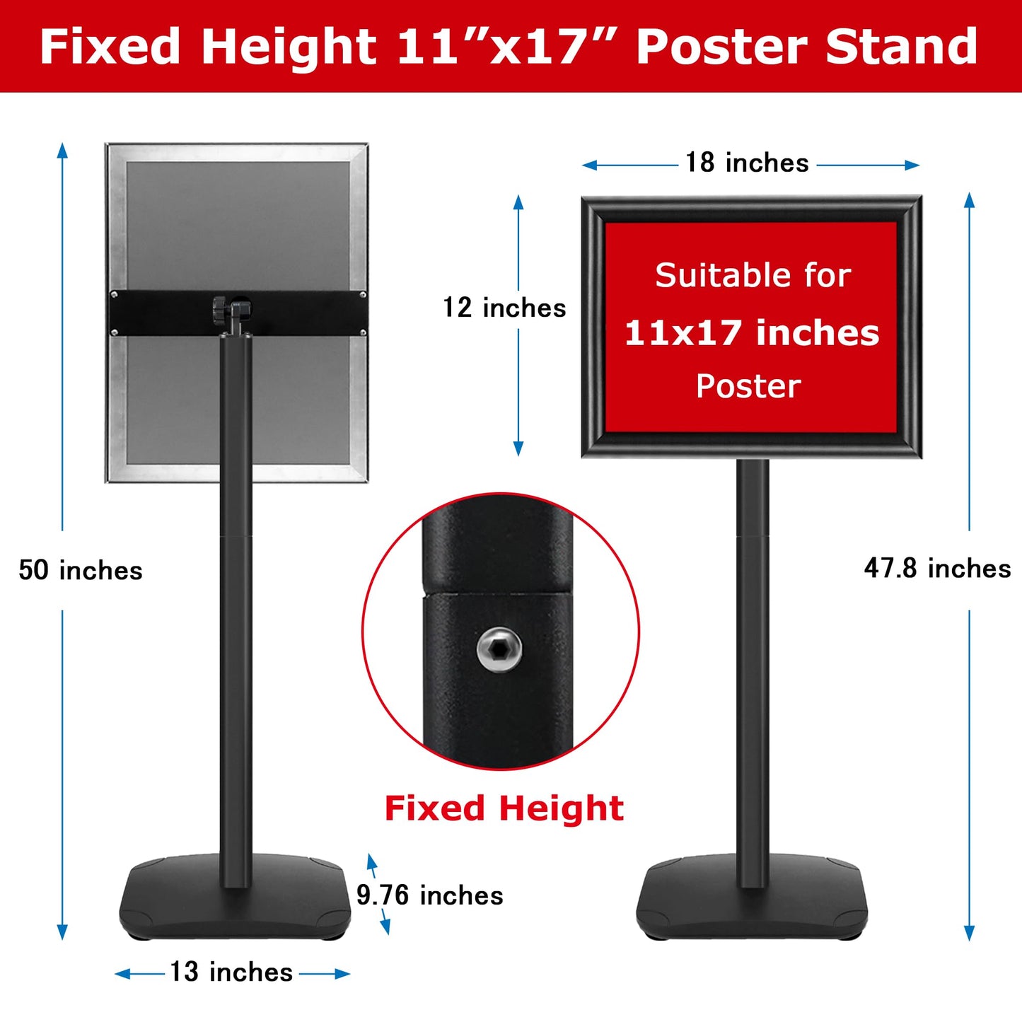 VAIIGO Pedestal Sign Stand for Display, 11 x 17 inches Adjustable Floor Standing Sign Holder with Heavy Base & Snap Frame for Indoor Outdoor Menu Flyers Signage Poster Display Stand, Black