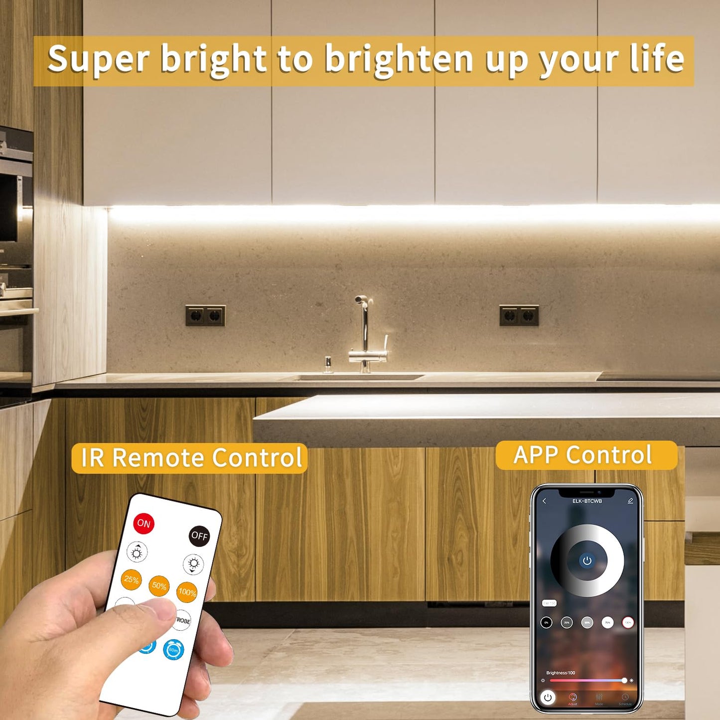 Yeewhale COB LED Strip Lights 65.6ft，3000K DC 24V Dimmable Warm White Flexible LED Tape Light for Bedroom, with Remote and App Control LED Tape Lights,for DIY Home Decoration