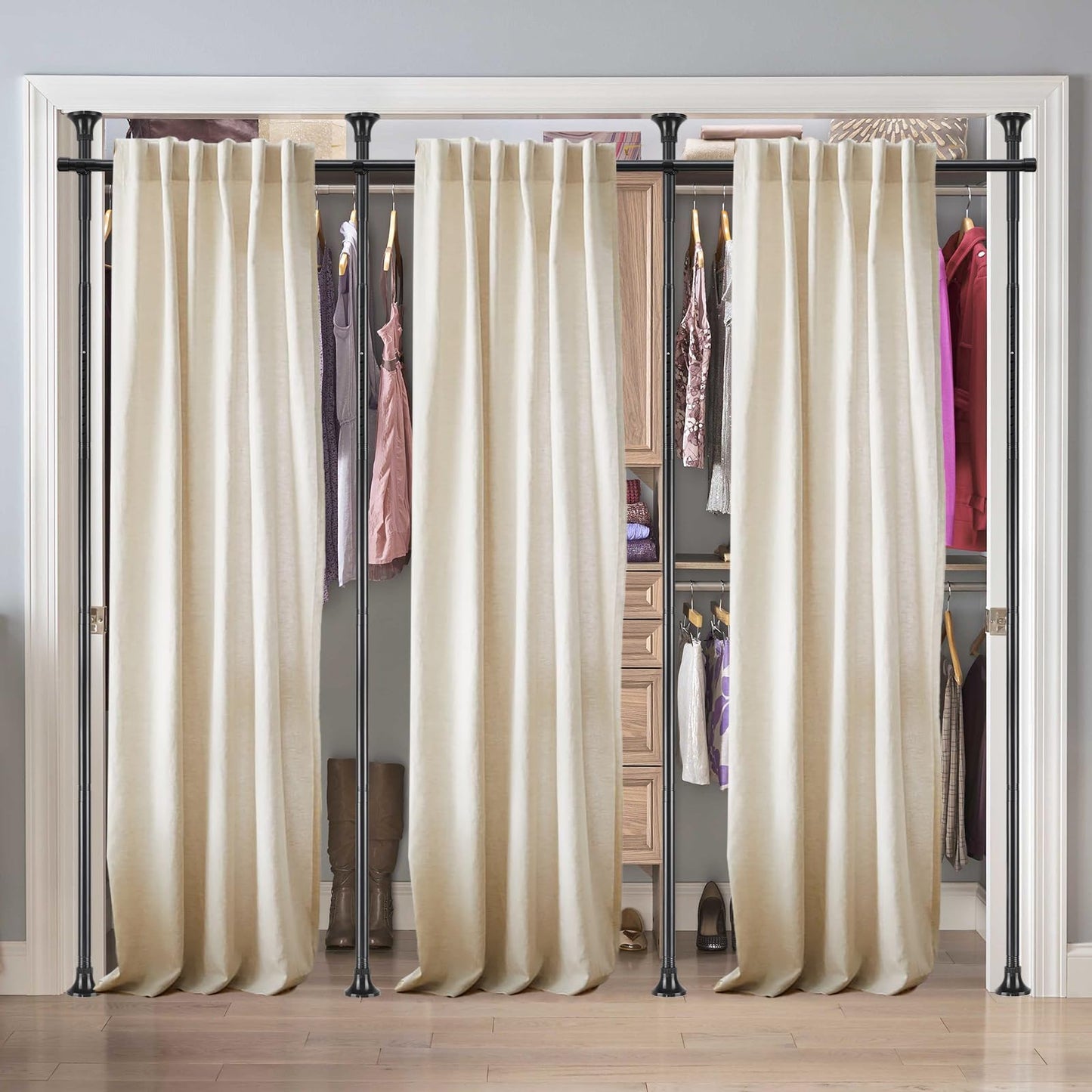 Room Divider Curtain Rod, 28-171inch(W) 4-10ft(H) Adjustable Curtain Rod divider for Room Separation, Heavy Duty Floor to Ceiling Wall Divider Hanging Room Dividers Partition Space Separator Black