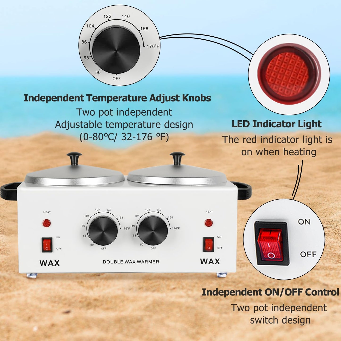 Professional Dual Wax Warmer for Hair Removal, Double Electric Wax Heater Machine with 150pcs Wax Sticks-Wax Pots with Adjustable Fahrenheit Dial for Facial Skin Body SPA Salon Equipment