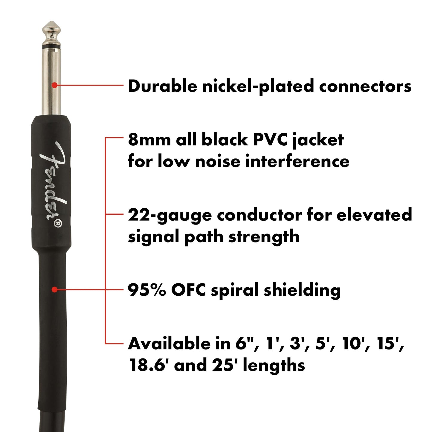 Fender Professional Series Instrument Cable, Guitar Cable, Guitar Accessories, Straight/Straight, Black, 15ft