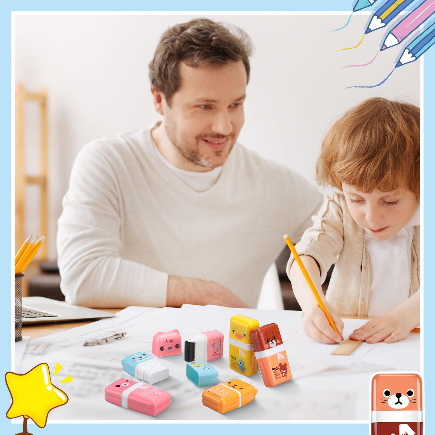 Seajan 44 Pcs Erasers Gift Bulk Cute Animal Themed Eraser with Clean up Roller for Christmas Favors