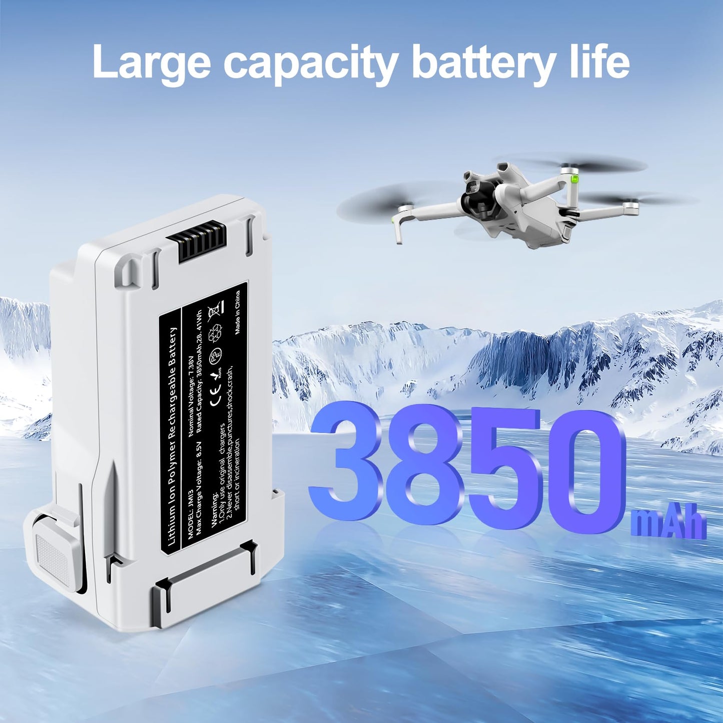 PoweLyt 1 Pack Mini 3 Series Intelligent Flight Battery 3850mAh Upgraded Drone Battery Supports up to 51 Minutes of Flying Time Fully Compatible with DJI Mini 4 Pro/3 Pro/3 Drone