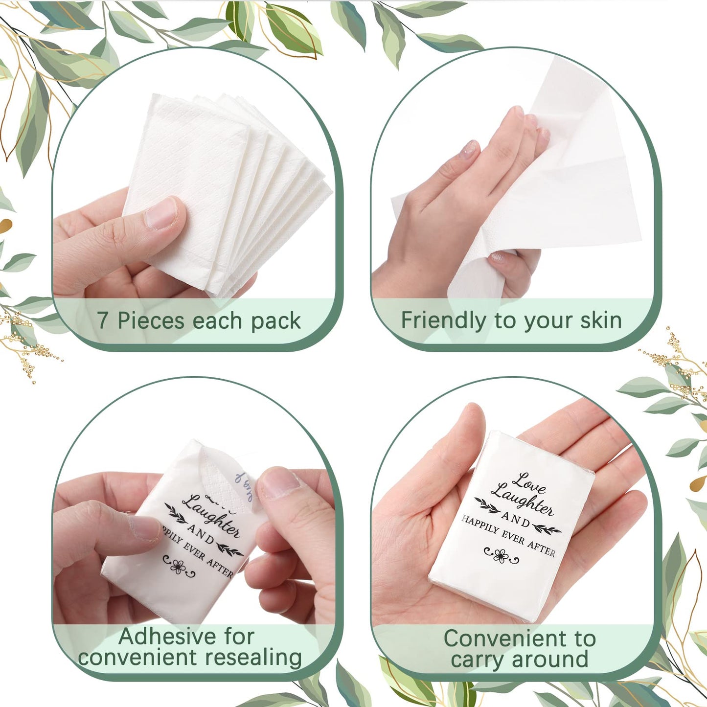 50 Pack Happy Tears Tissues Packs for Wedding Bulk Facial Tissues Items for Guests Welcome Bags Pocket Paper 3 Ply Individual Mini Travel Tissue Packs for Wedding Graduation Party Ceremony(Classic)