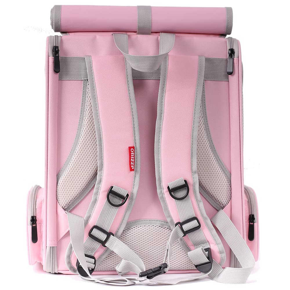 Bird Backpack Carrier, Backpack with Stand Perch and Metal Tray, Travel Carrier Backpack (Pink, Bird Backpack)