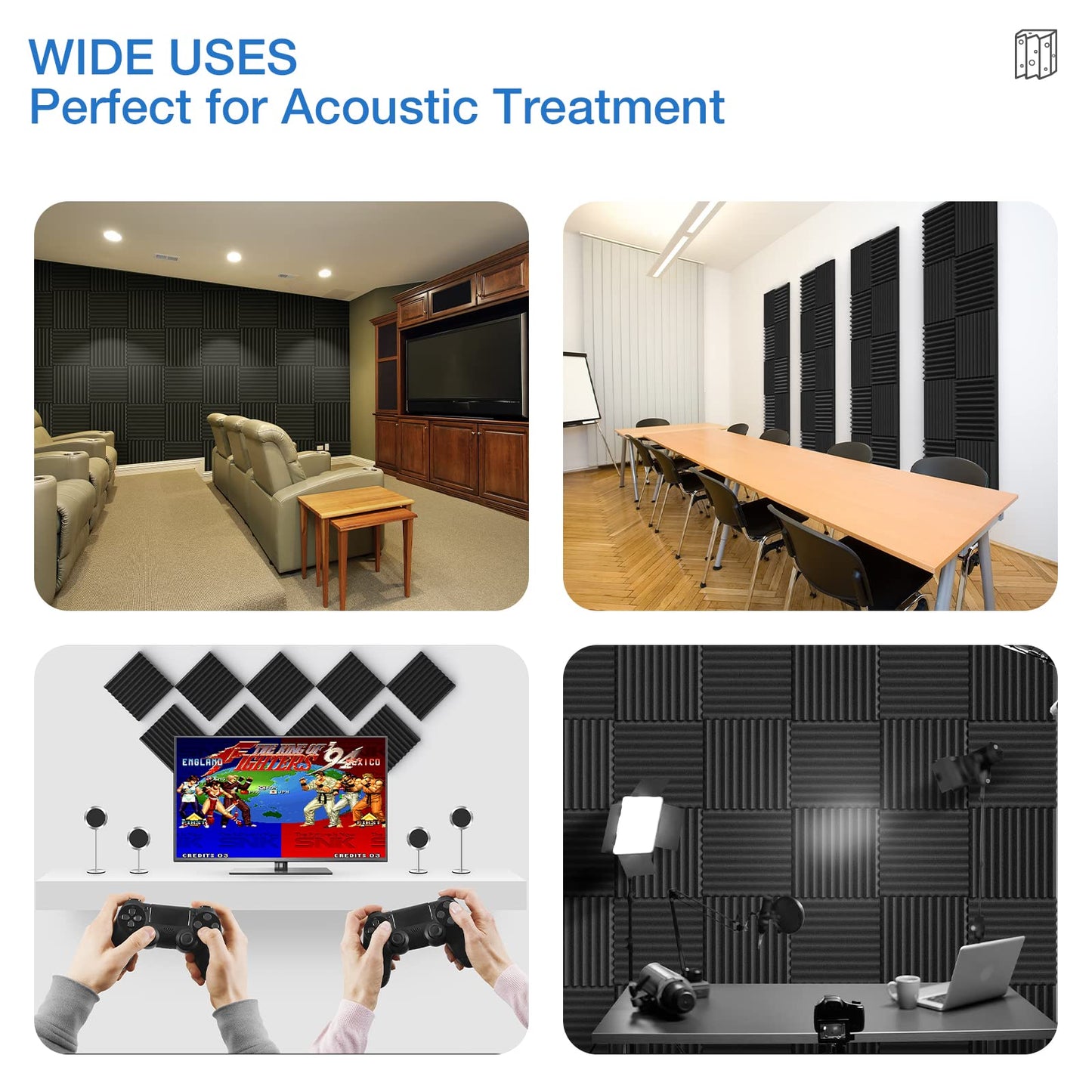 12 Pack Acoustic Panels Self-Adhesive, 1" X 12" X 12" Quick-Recovery Sound Proof Foam Panels, Acoustic Foam Wedges High Density, Soundproof Wall Panels for Home,Studio,Gaming -Black