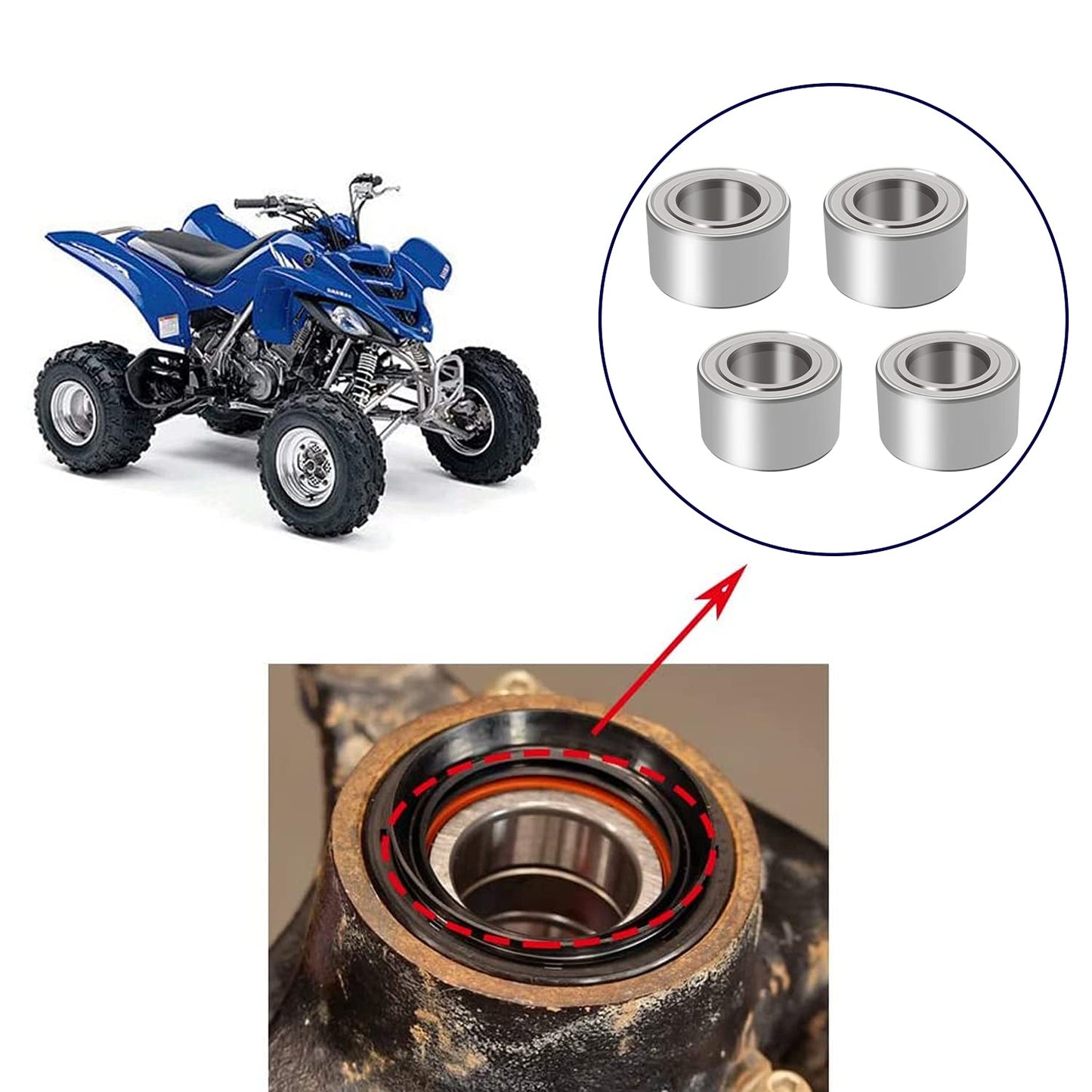 Front/Rear Wheel Bearings Compatible with Yamaha Grizzly:700 07-16,660 03-08,550 09-14, 450 07-10,400 08,350 07-11;Kodiak400/450 05-06;Big Bear400 07-12;Replaces 93305-00601-00 93305-00602-00 (4 Pack)