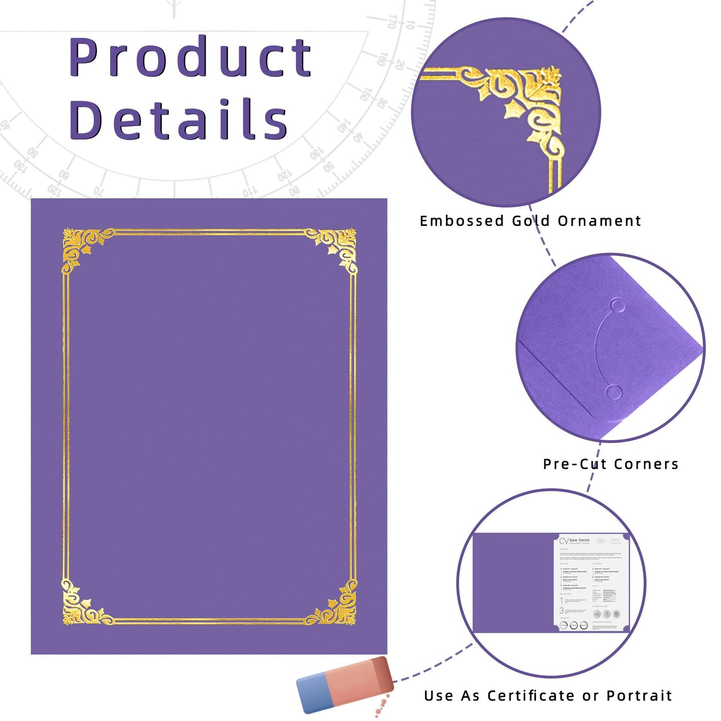 HAUTOCO 50 Packs Certificate Holders, Purple Diploma Holders, Document Award Covers Certificate Folders with Gold Foil Border for 8.5x11 Letter Size