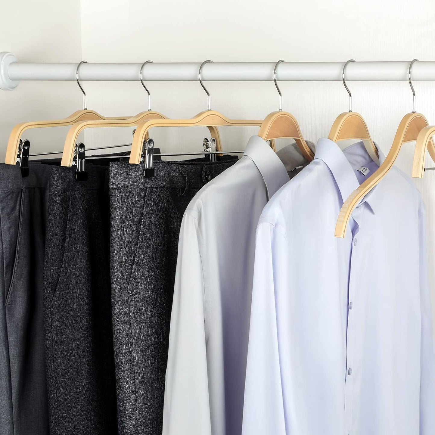 Topia Hanger Slim Natural Wood Hangers with Extra Soft Non-Slip Rubber Grips, 30-Pack High-Grade Fashion Hanger No Shoulder Bump for Sweaters, Hoodies, Jacket, Dress, Coat -CT15N30