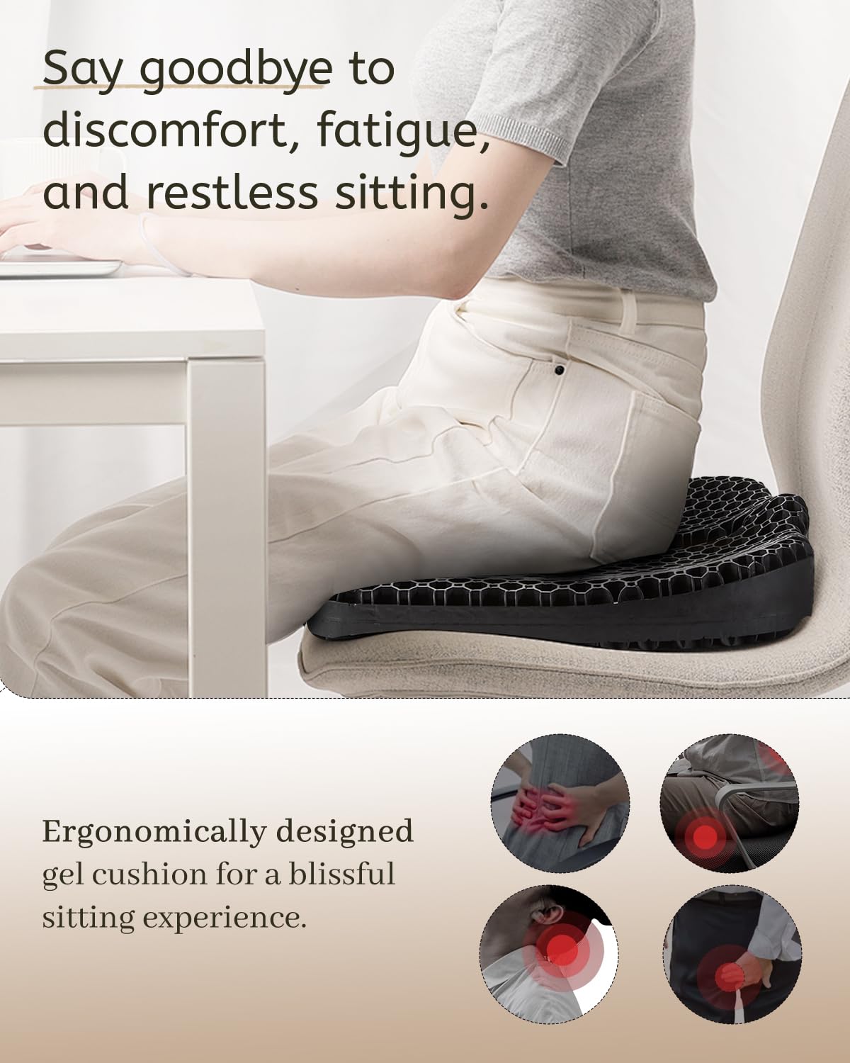 Anzeng Gel Seat Cushion for Long Sitting, Gel Cushion for Pressure Relief, Soft & Breathable, Chair Cushion for Office Chair, Car, Wheelchair, Seat Cushion with Non-Slip Black Cover