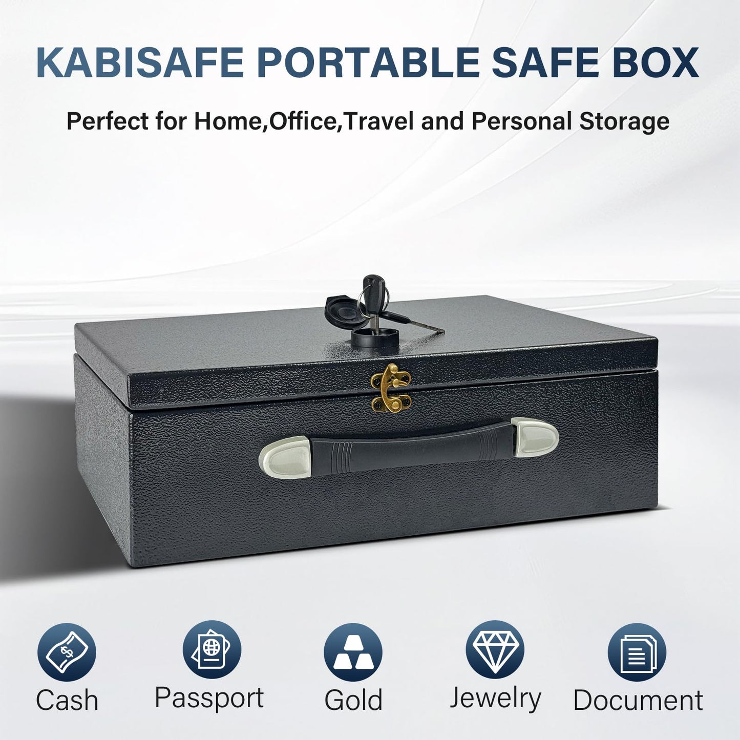 KABISAFE Fireproof Safe with Key Lock, Portable Safe Box Lock Box for Home, Fireproof Safe Box for A4 Documents, Jewelry, Passport, Cash, 14.45 x 10 x 4.84 Inch, Black