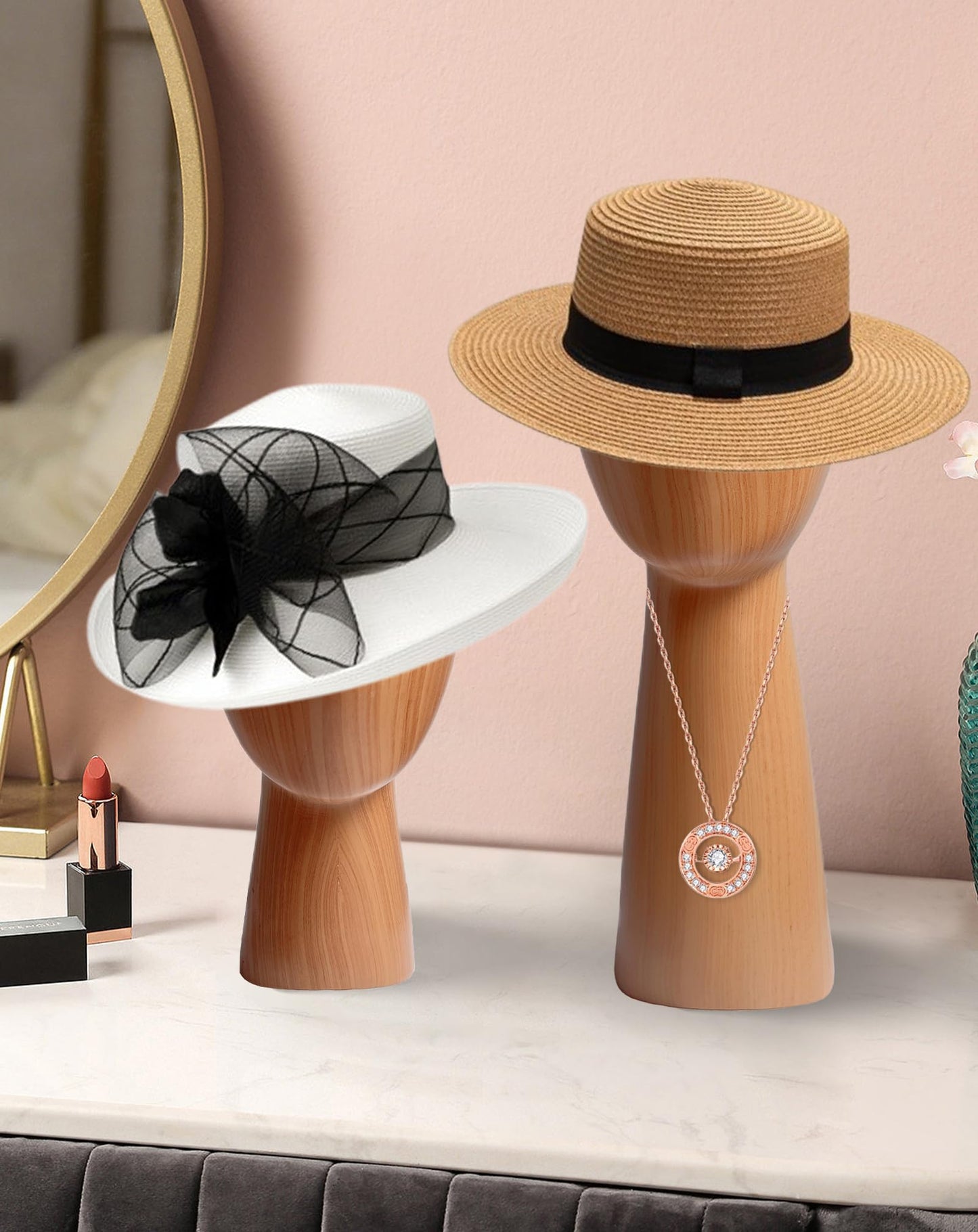 CHADWICK Mannequin Head Block, Hat and Wig Display Stand, Imitation Wooden Wig Head Stand, Abstract Dome Model Head, Manikin Head Hat Holder for Shop, Hair Salon, Home Decor, Durable GFRP Material