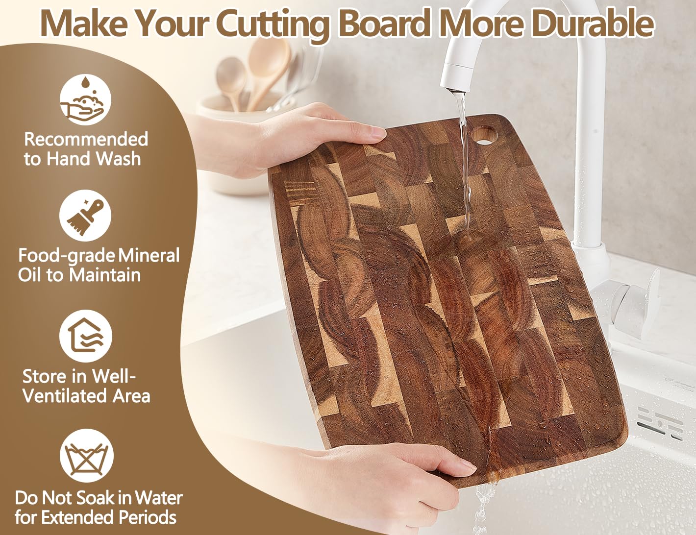 XINZUO Small Acacia Wood Dark Kitchen Cutting Board for Meat, Vegetables and Cheese, Double-Sided, with Hanging Hole,14.1 x 9.4 inch Kitchen Chopping Serving Board for Countertop