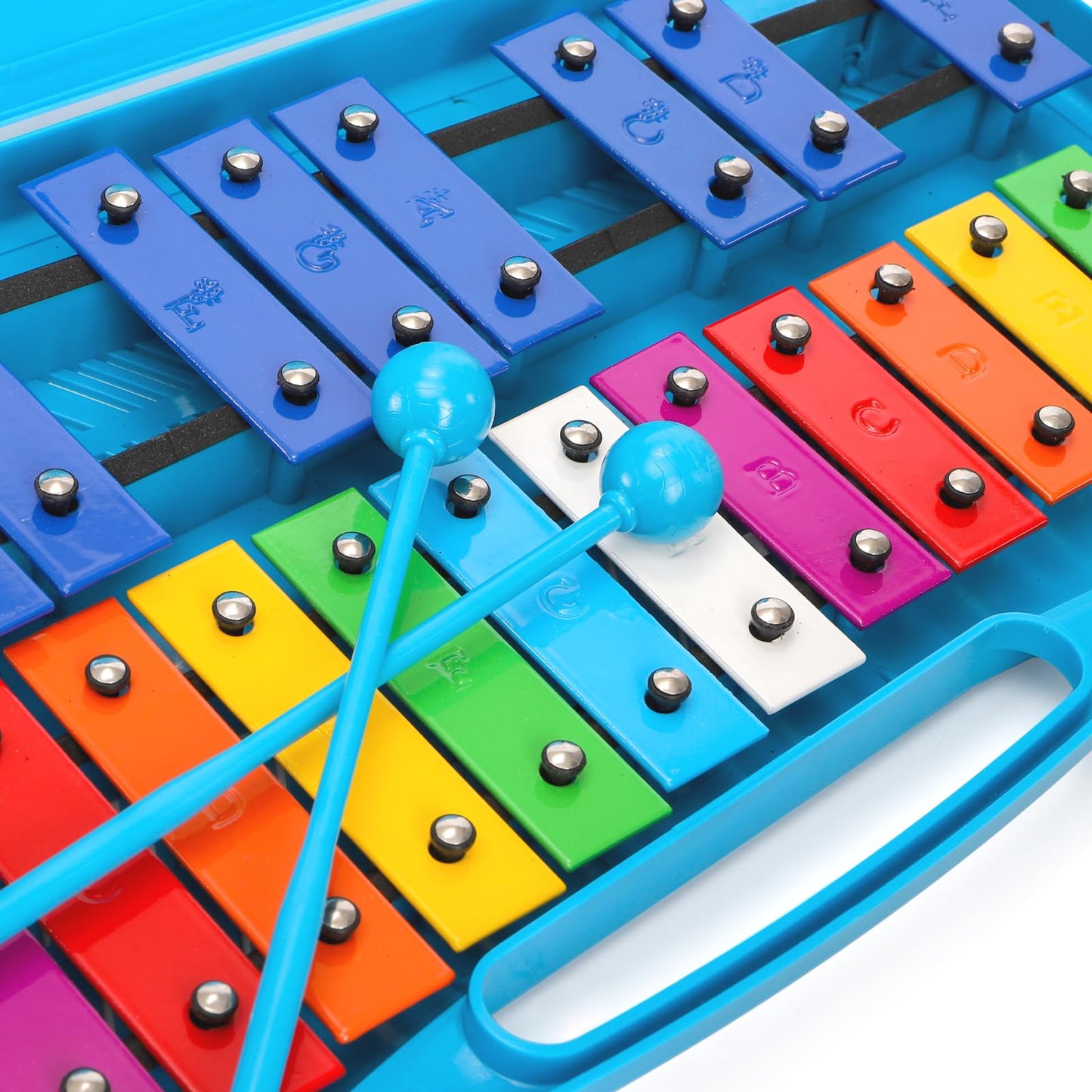 Foraineam Xylophone, 25 Notes Colorful Metal Keys Glockenspiel Xylophone, Percussion Musical Instrument with Carry Case and 2 Safe Mallets for Beginners