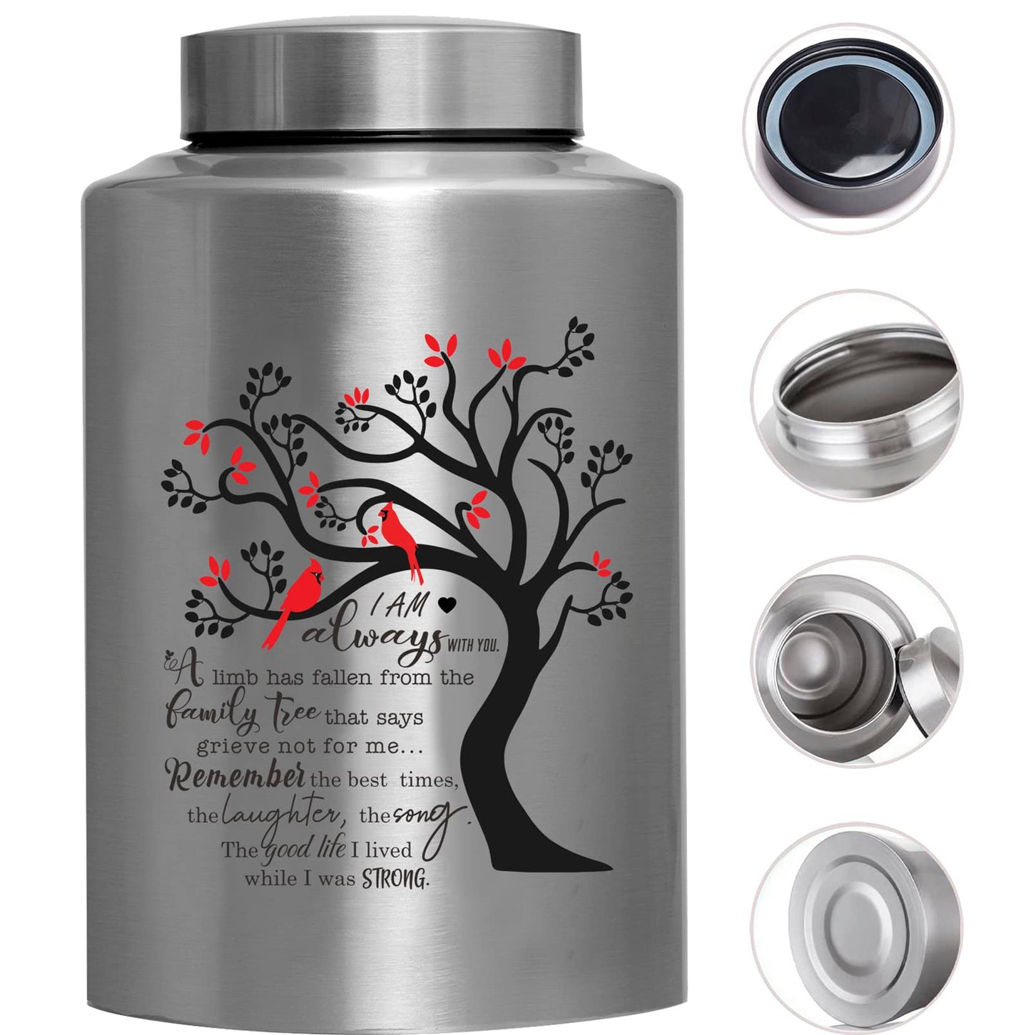Cremation Urn for Human Ashes - Large Decorative Funeral Burial Keepsake for Male Female up to 220 lbs - Hummingbird Tree of Life Stainless Steel With Velvet Bag