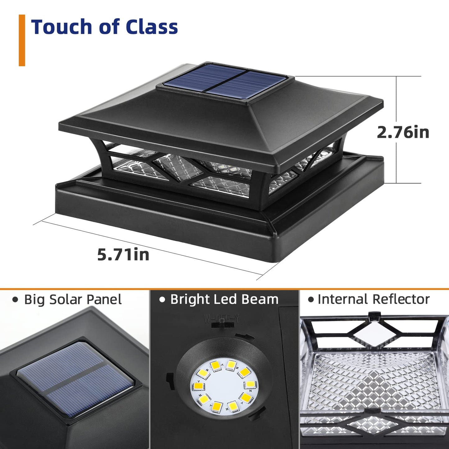 APONUO Solar Post Cap Lights Outdoor, Solar Post Lights 2 Lighting Modes Outdoor LED Light, Solar Fence Post Lights for Fence Deck Caps 4x4 6x6 Wood, 4x4 5x5 Vinyl, Black 6 Pack