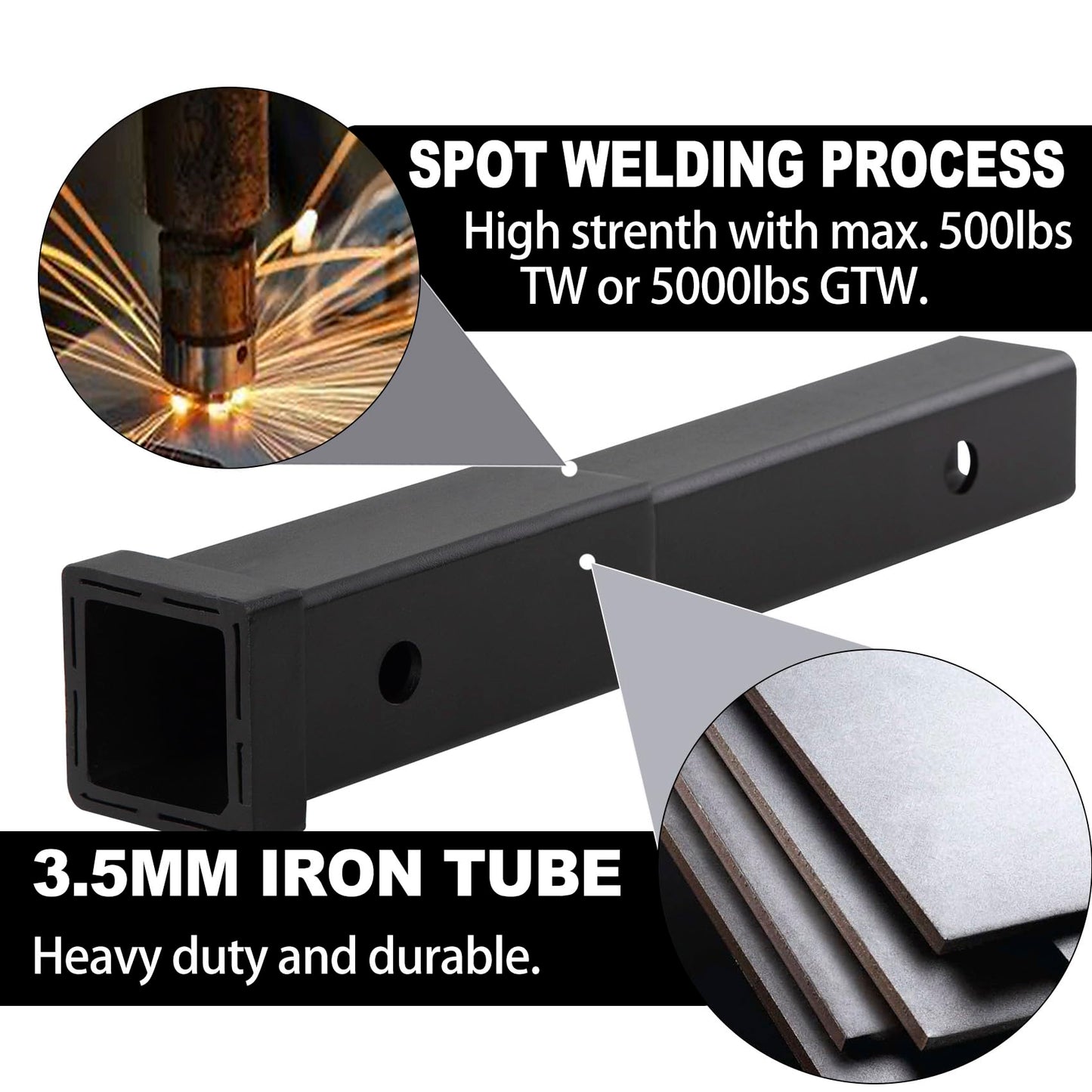 IMALEN 8" Trailer Hitch Extender Fits 2 Inch Receiver, Trailer Hitch Extension 5000 lbs Towing Capacity Heavy Duty