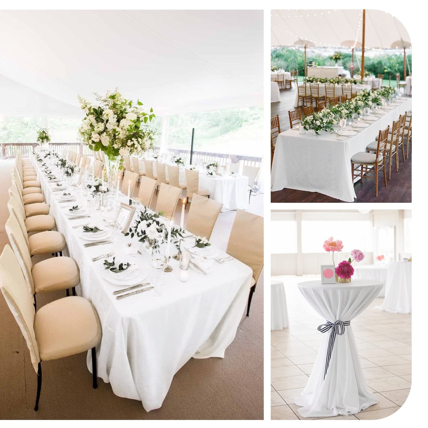 6Pack White Polyester Tablecloths, 60 x 102 Inch for 6ft Rectangle Tables Polyester Table Cover Washable Table Cloth for Wedding Reception Banquet Party