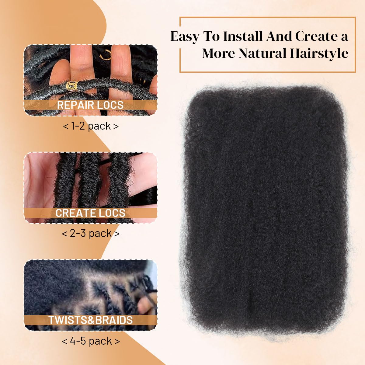 14 Inch Afro Kinkys Bulk Human Hair For Twist,100% Human Hair 4C Kinky-Curly for Dreadlocks, Loc Repair, Braiding Hair(Natural Black, 50 Gram)