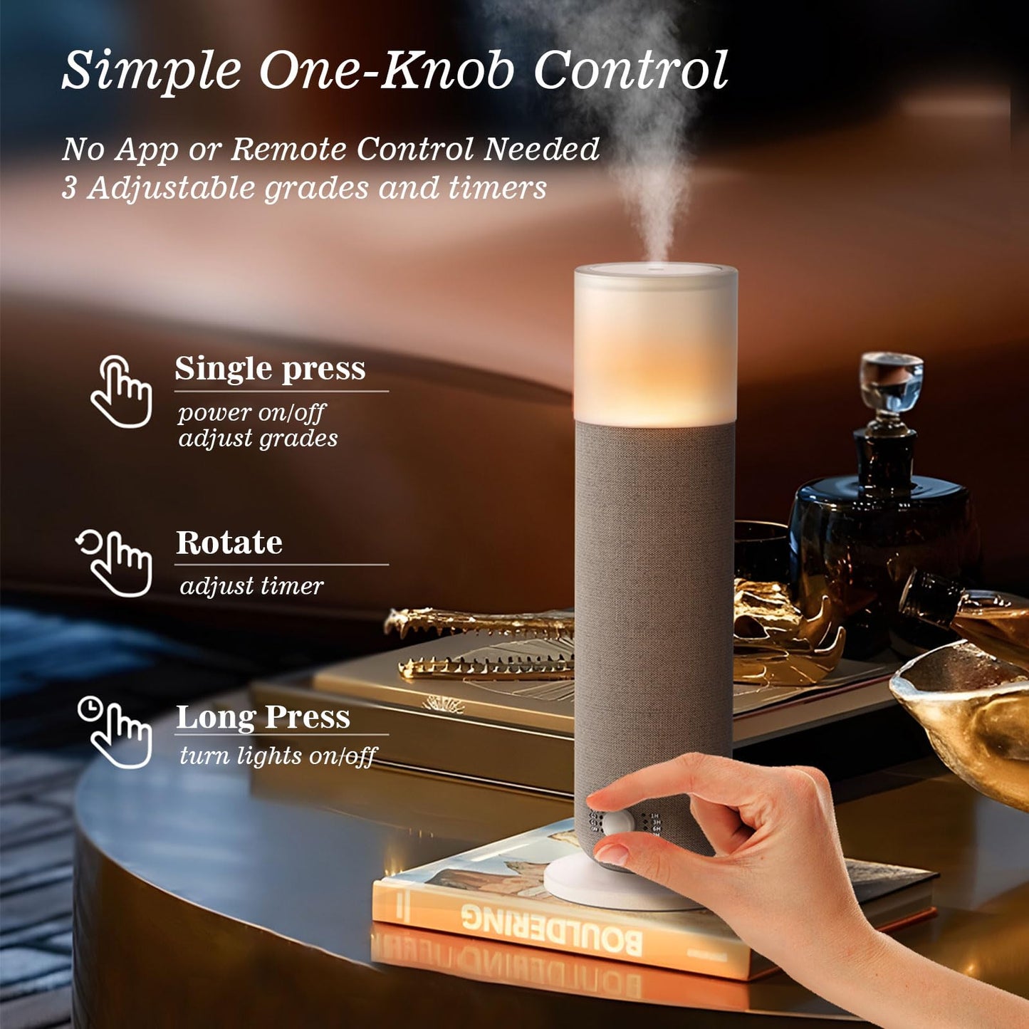 Scentiplus Aroma Diffuser, 120 ml, Tower, Grey, 1000 sq ft, Ambient Light, Button Control, Long Lasting Scent